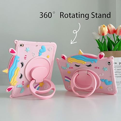 Miniatura 3 de Funda 3D de unicornio para iPad de 987 generación de 10.2 pulgadas 202120202019 con soporte para lápices, funda de silicona suave con soporte