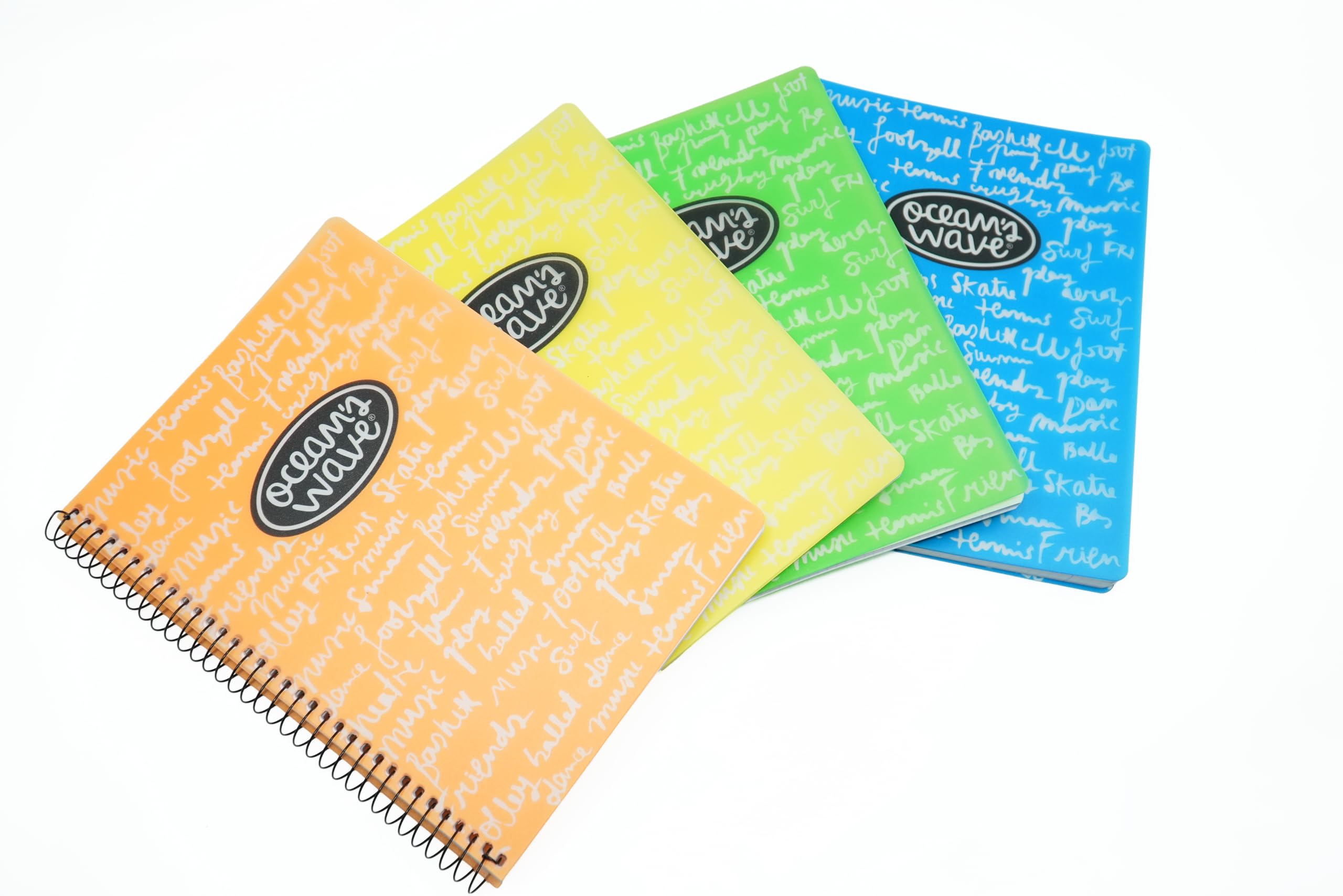 Ocean's Wave - Pack 4 Cuadernos Escolares A5 con Tapa Dura - Hojas Tamaño Folio con 80 Hojas, 90g - Cuaderno A5 con Cuadrícula 4x4, Margen y Espiral Metálica Negra - Color New Neon