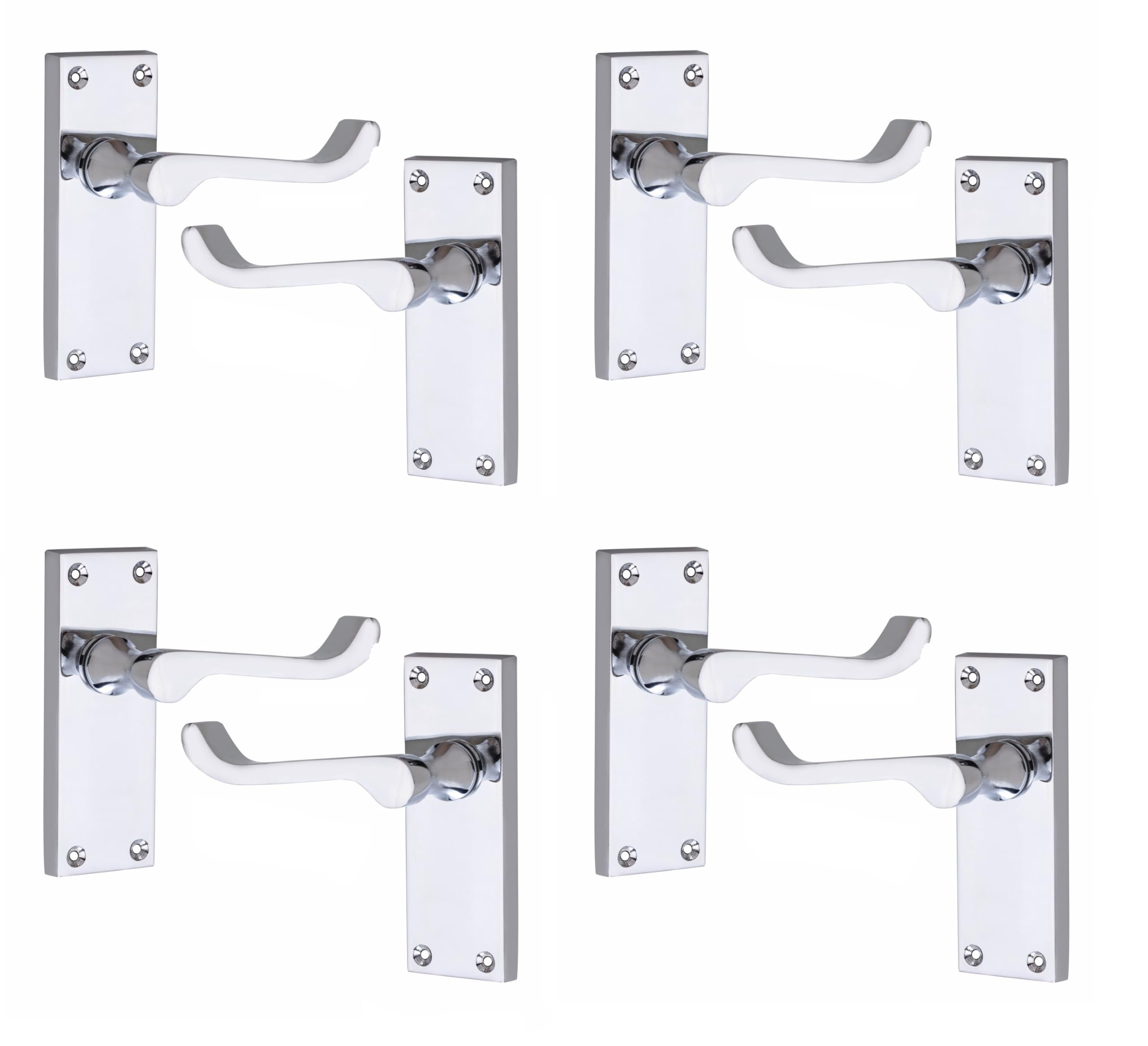 Golden Grace Victorian Scroll Lever Door Handles Set - Polished Chrome - 4 Pack