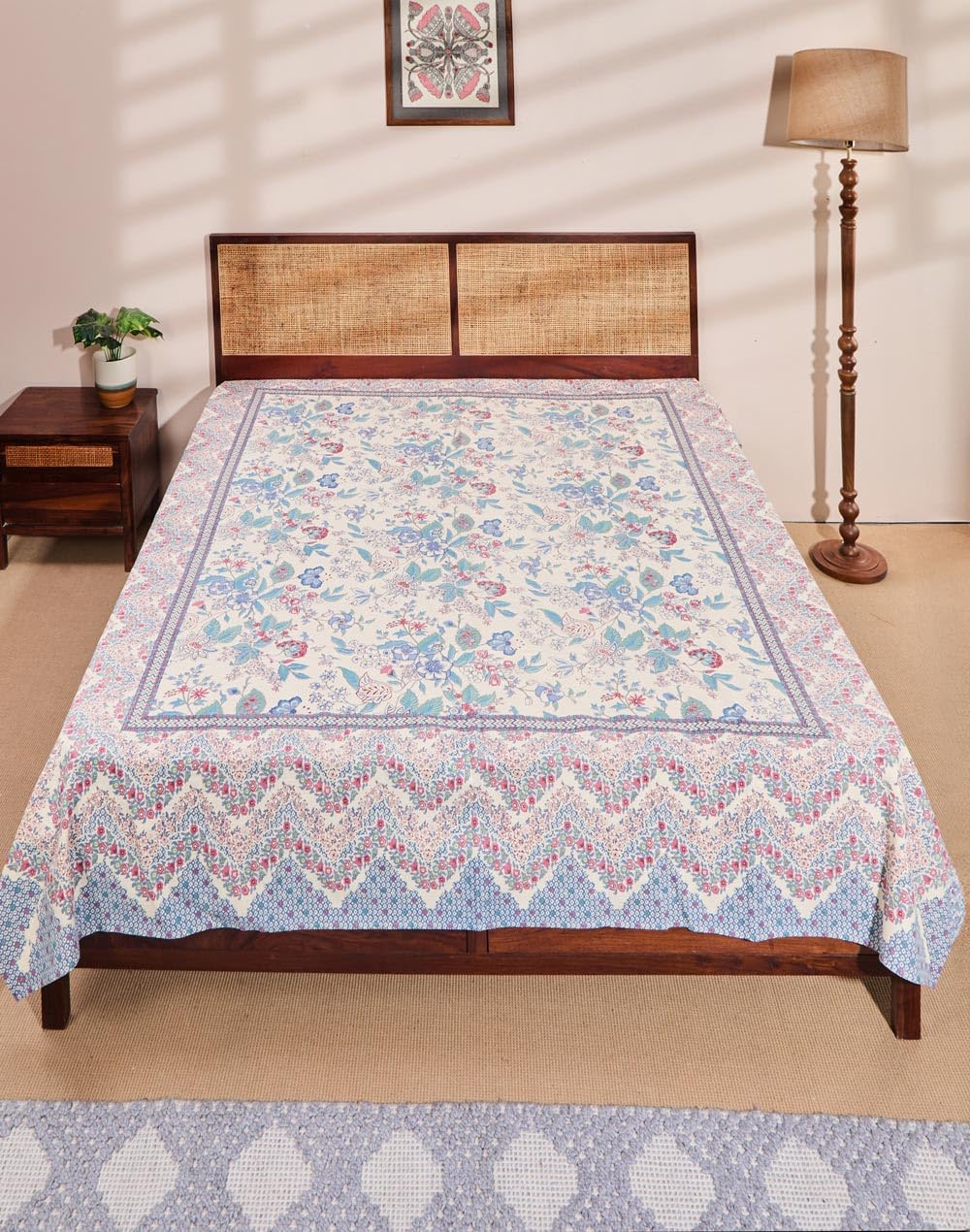 Fabindia Multi Cotton Printed Wabi Jaal Bed Cover- Double-picture-21