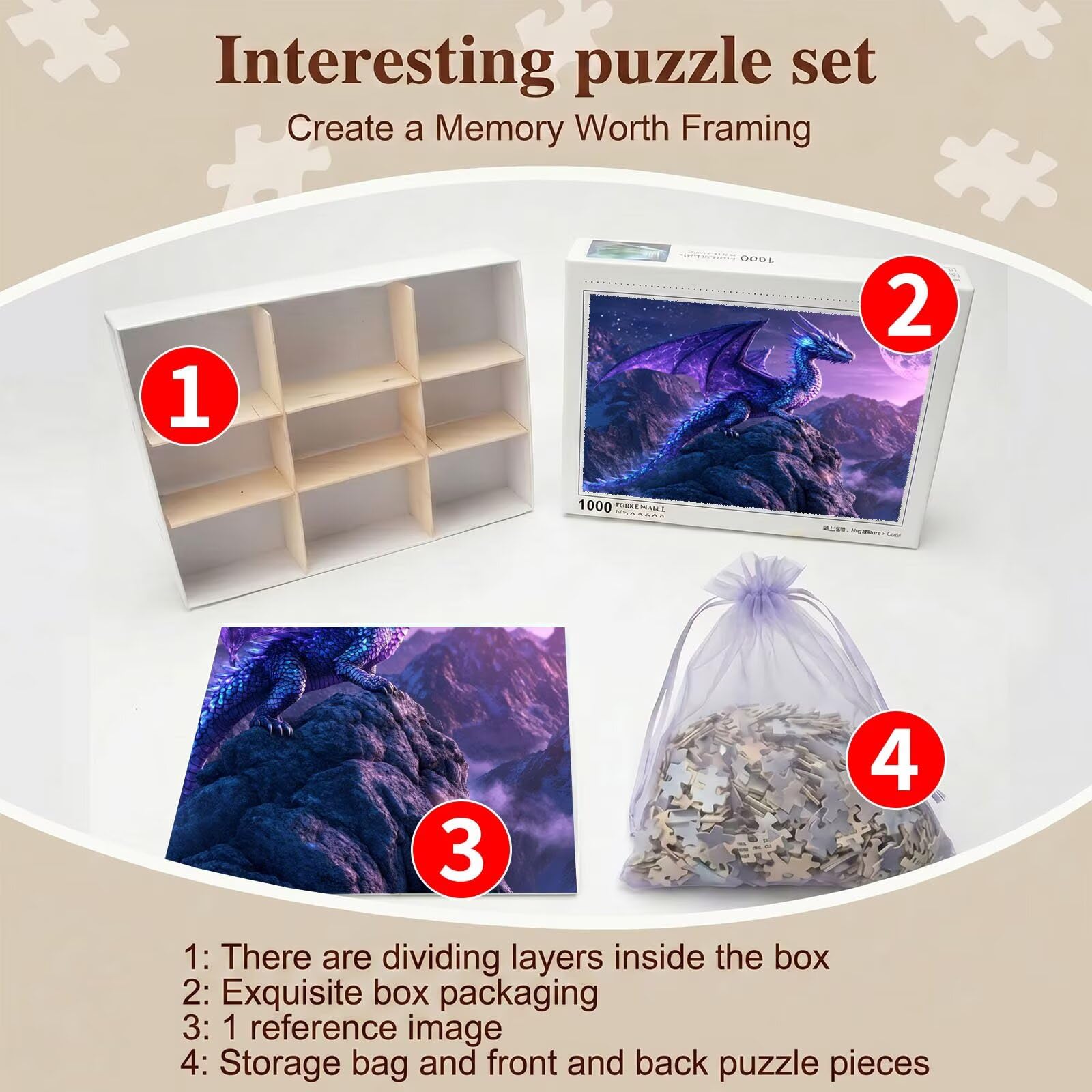drago sogno Puzzle 1500 Pezzi per Adulti, Puzzle in Legno - Collezione Classica con Poster Incluso - Sfida di Concentrazione e Passatempo Antistress, Gioco Educativo per Famiglia, 87 x 57 cm f0-634