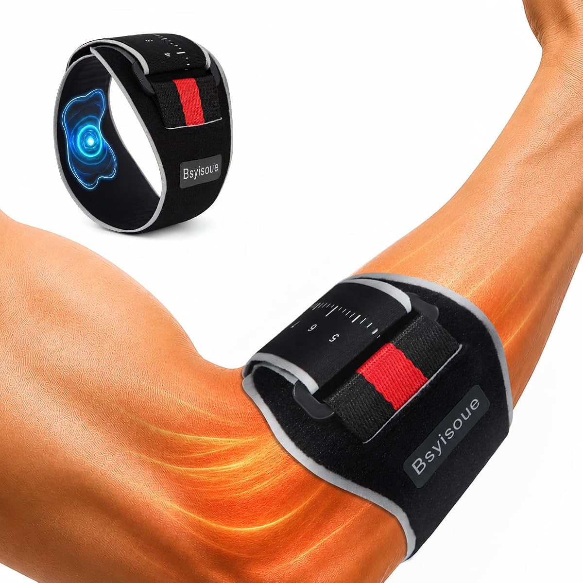 Elbow Brace for Tennis & Golfer's Elbow: Adjustable Lightweight Compression Wrap for Tendonitis Pain Relief with 5 Point Massage Pad - Support for Sports Women and Men - Arm Circumference 8.66''-12.6'', 1 Pack