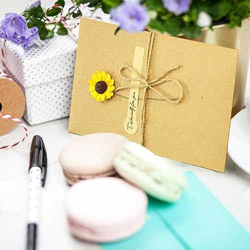Miniatura 5 de 12 tarjetas de felicitación de flores secas con tarjetas de regalo hechas a mano en blanco, sobres de papel kraft retro marrón, tarjeta de notas,