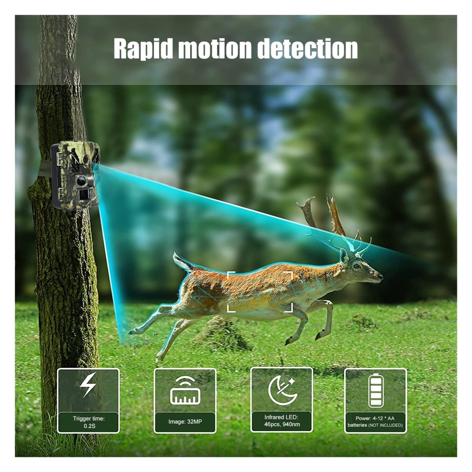 Fototrappola Meidase P100P WiFi - Batteria 8000mAh, 48MP Video 1296P, Visione Notturna, Per Esterni - Foto 4