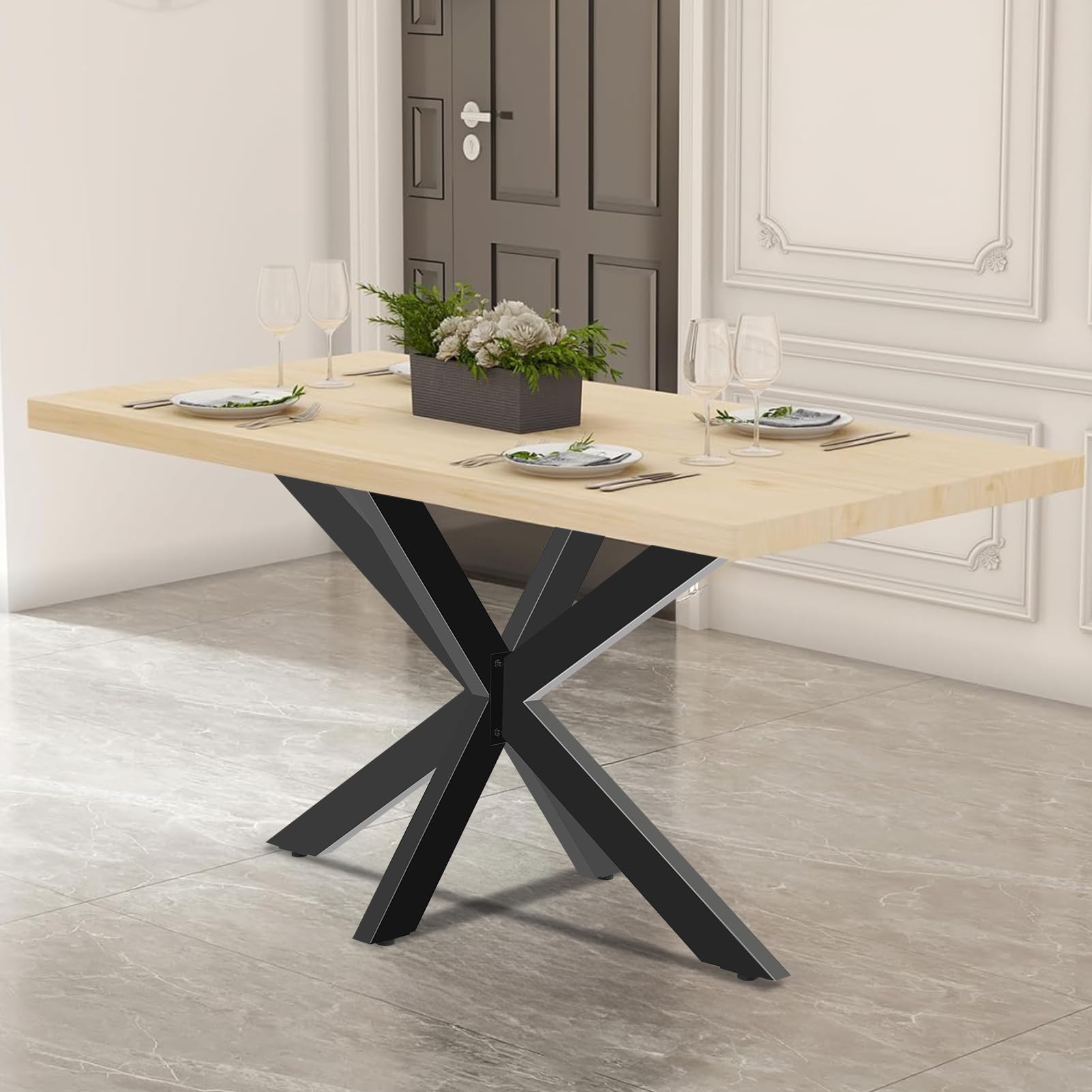 Base de Mesa Spider, Pata de Acero Tipo Araña, Marco de Metal Negro, Industrial DIY, para Café y Conferencias | Pie 71 Hx68 Wx120cm
