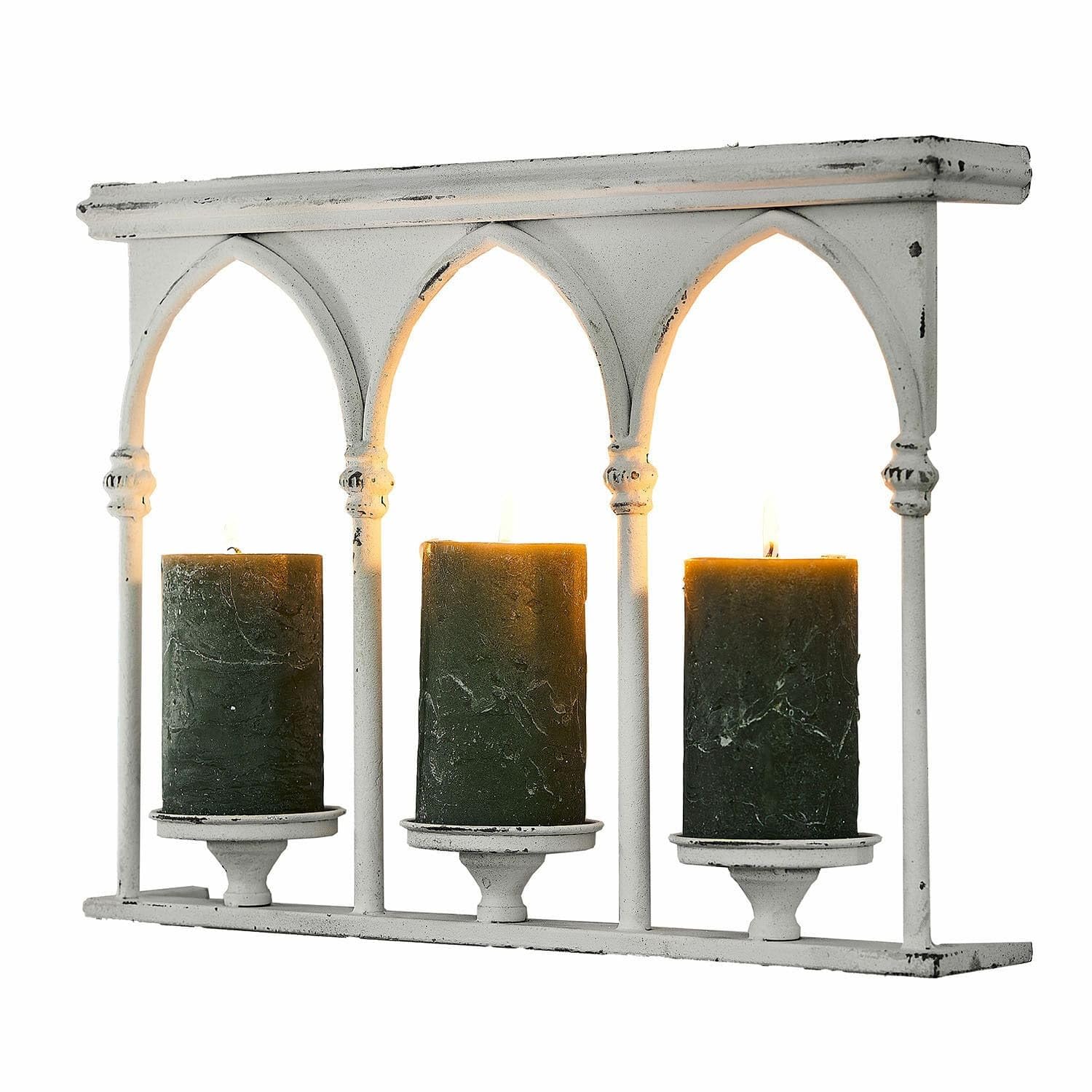 Loberon Oliviette Portacandele da Parete - Ferro con Finitura Bianco Antico - Archi a Tutto Sesto di Classica Bellezza, Bianco Antico