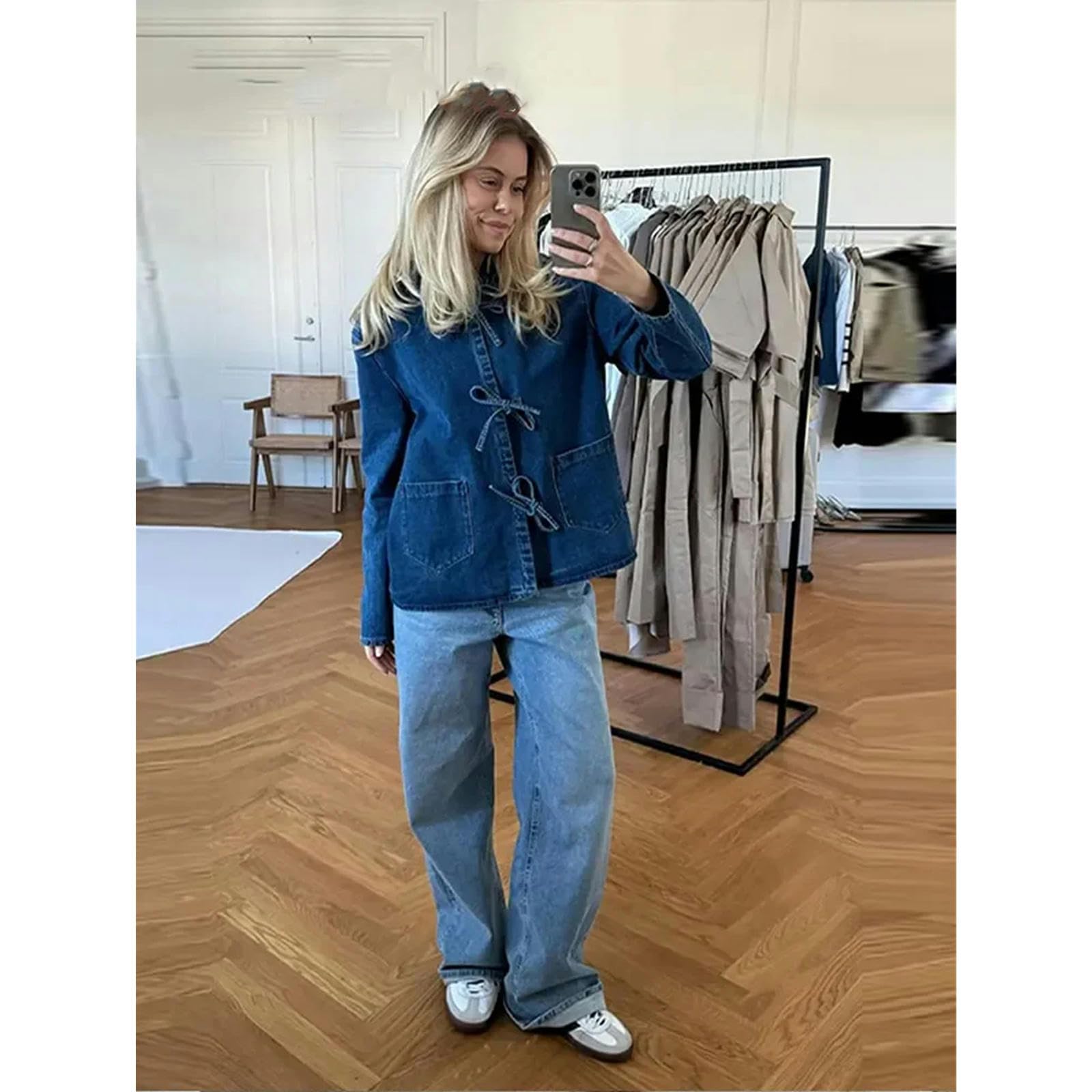 Giacca Uomo Scialgola in Fila Denim Donne Donne Causali A Tasca A Maniche Lunghe Curse A Corto di Camicette Sciolte