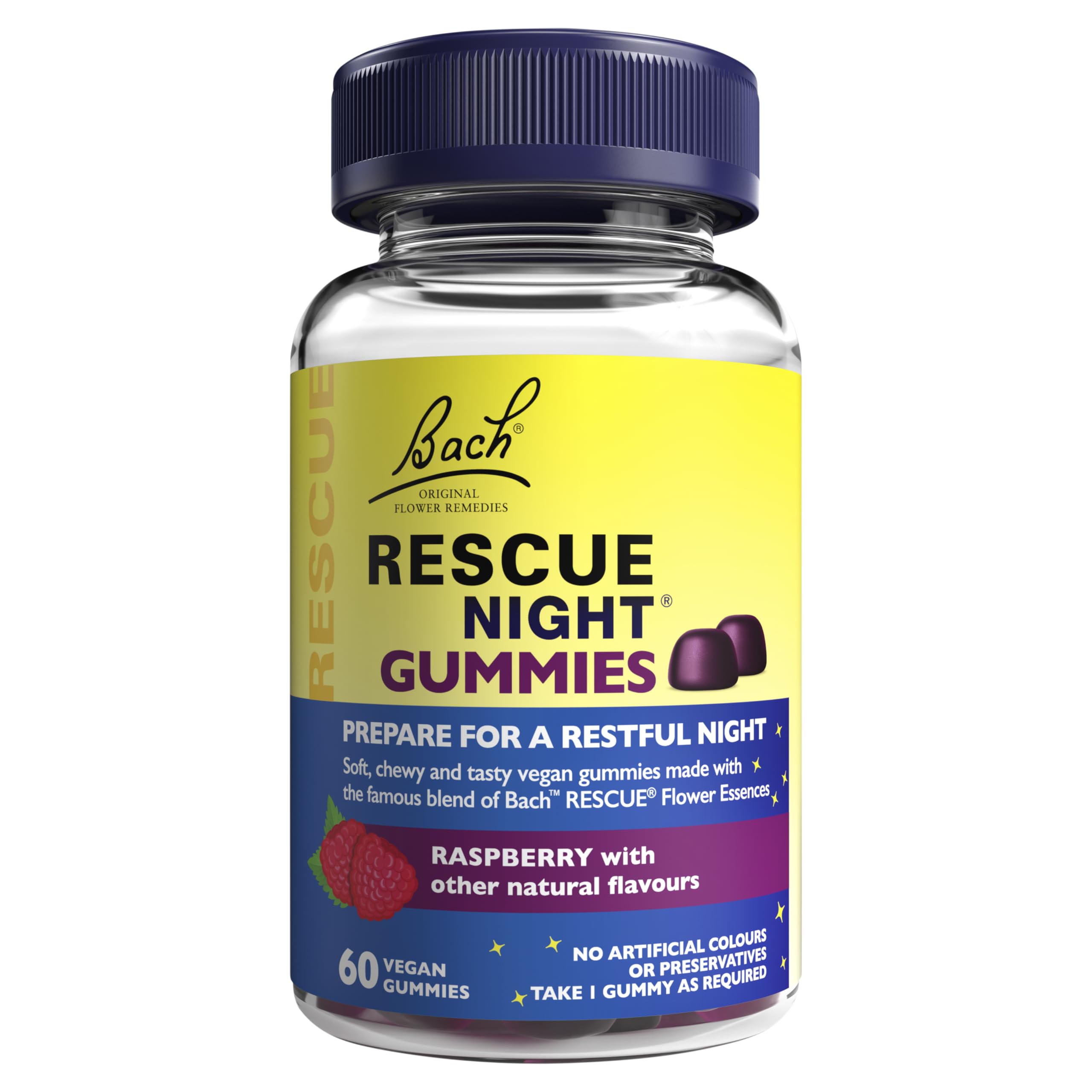 Rescue Night Gummies | Natural Bedtime Support | Bach Original Flower Essences | 60 Vegan Raspberry Flavoured Gummies | Help Prepare for Restful Sleep​