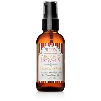 Shea Terra Organics Argan & Rose Complex Serum of Youth | Anti-Wrinkle Facial Treatment, Anti-Aging Drops, All Natural Home Spa Products and Beauty Salon Supplies 2 oz