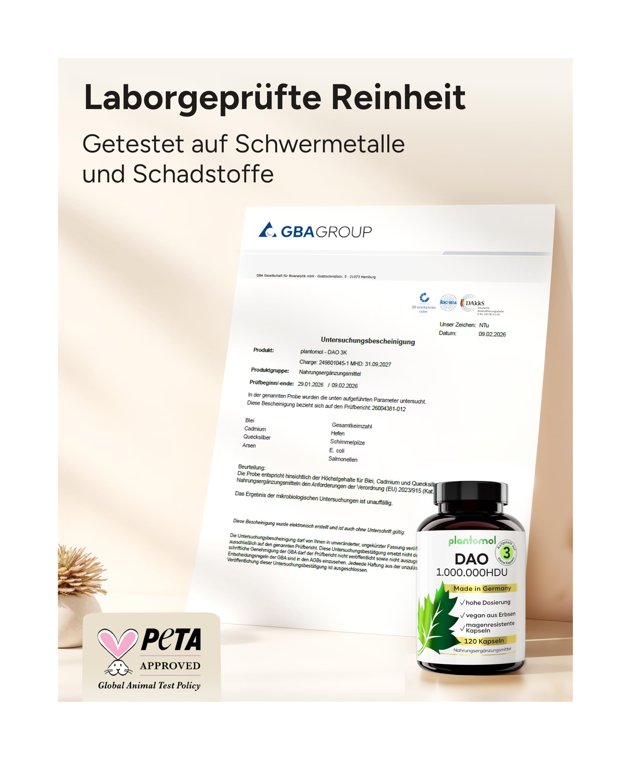 120 DAO Kapseln - 1.000.000 HDU pro Tag - perfekte Dosierbarkeit mit 333.333 HDU/Kapsel (1 bis 3 Kapseln/Tag) - DAO vegan - DAO Enzym aus Erbsen