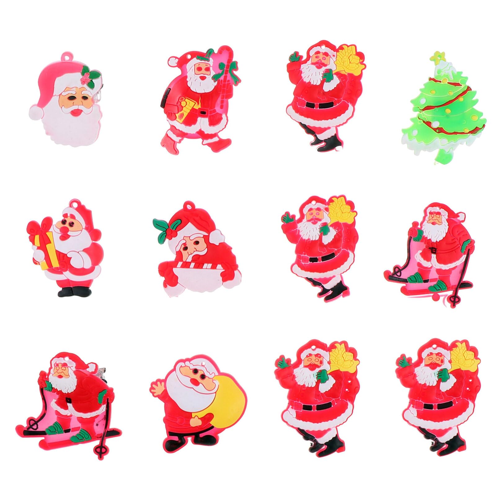 Uonlytech Lot de 12 broches de Noël lumineuses en plastique avec différents motifs de Père Noël et d'hiver pour fête de Noël et décoration festive