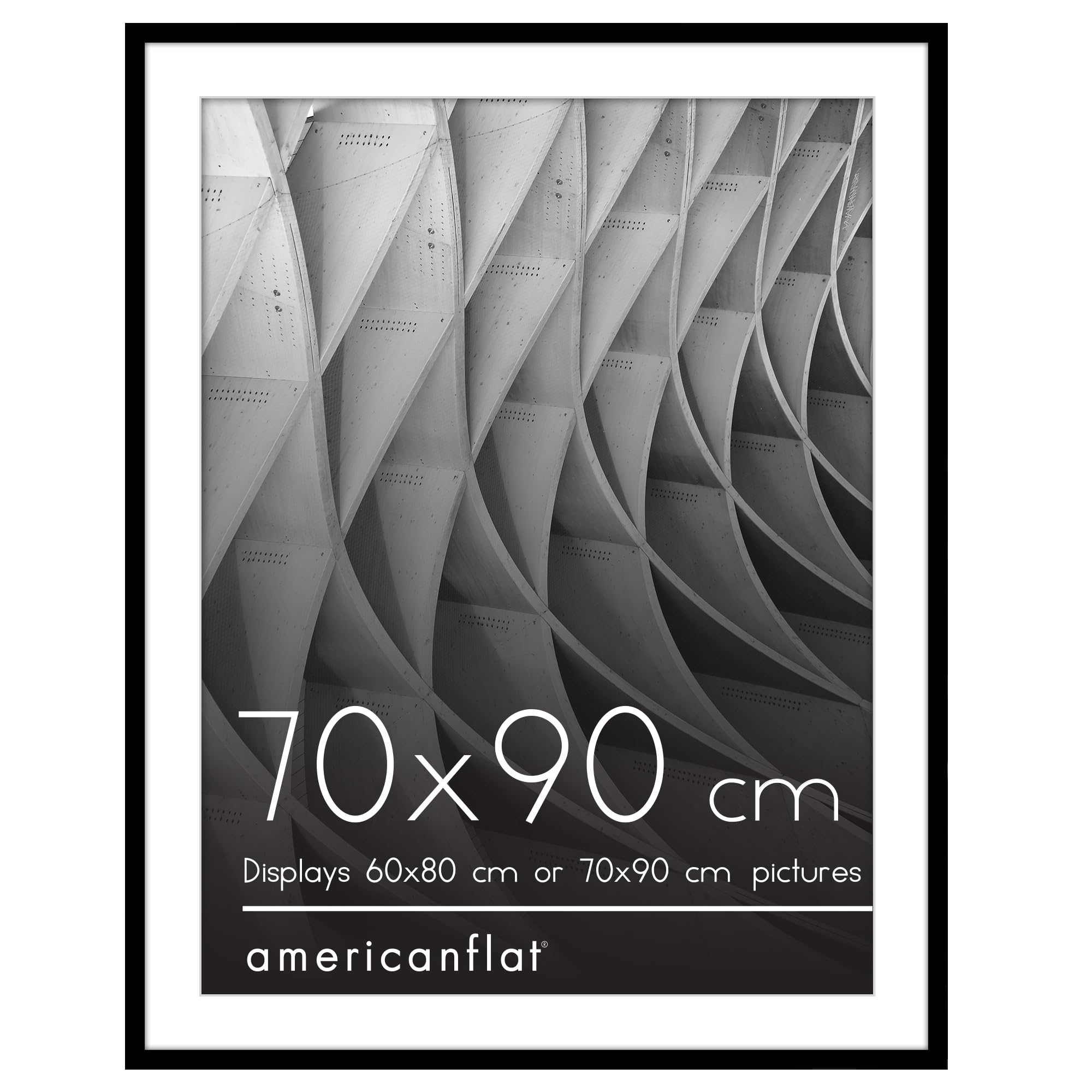 Americanflat 70x90 cm Picture Frame with Polished Plexi Cover - Use as 60x80 cm Wall Photo Frame with Mount or Display 90x70 cm Photo without Mount - Streamline Collection - Black