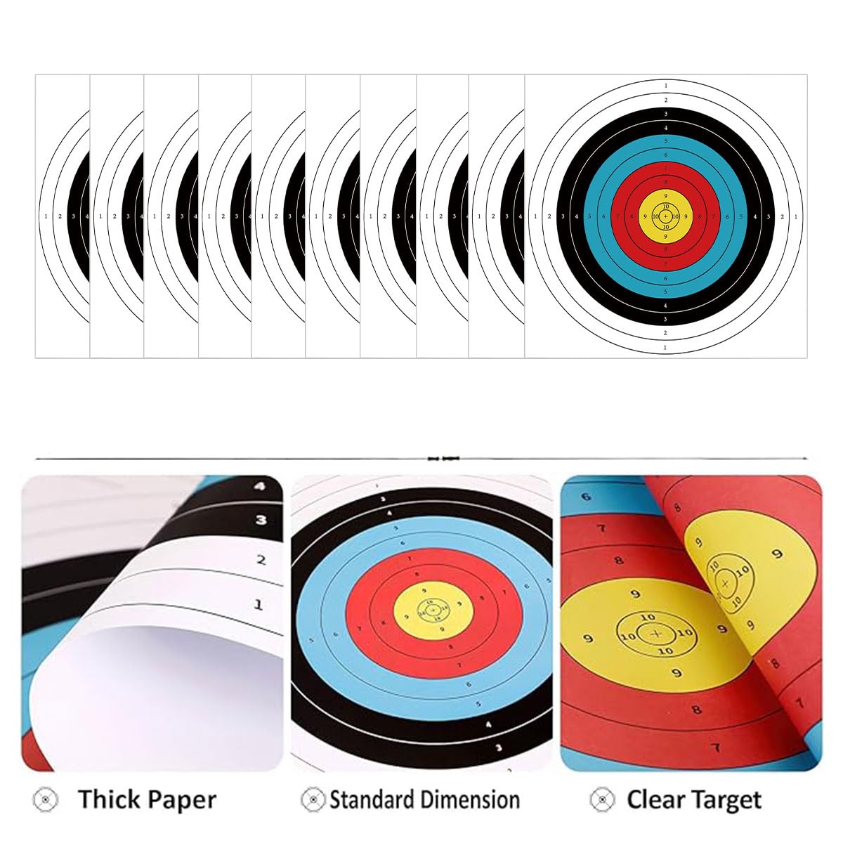 10 Piezas Diana de Tiro Con Arco - Papel de Práctica Para Objetivos de Tiro - 40 cm x 40 cm