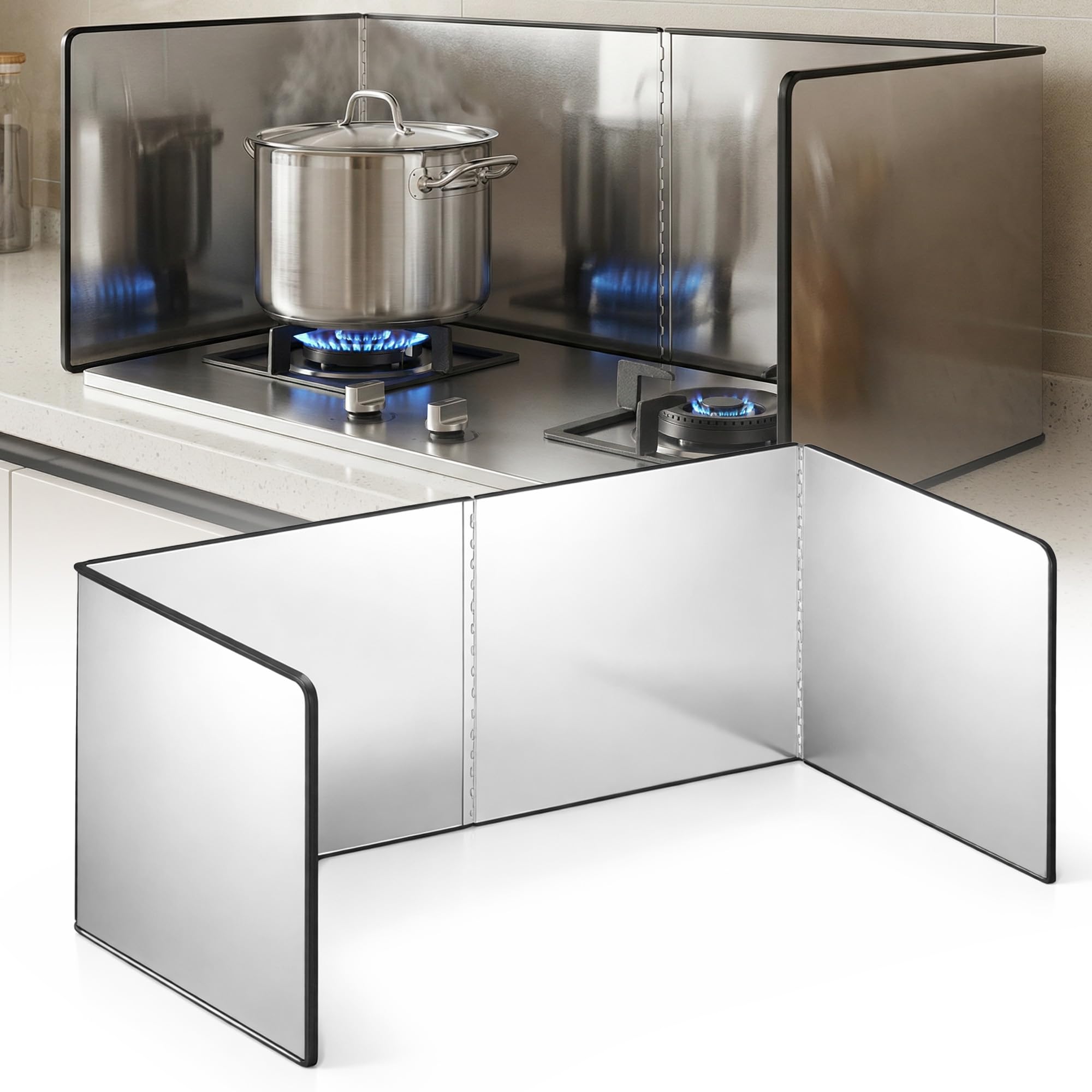 Stove Splatter Guard for Cooking: TVOOD Folding 4-Sided Oil Splash Guard 30 cm Height Galvanised Steel Cooker Side Shield for Hob & Kitchen Countertops