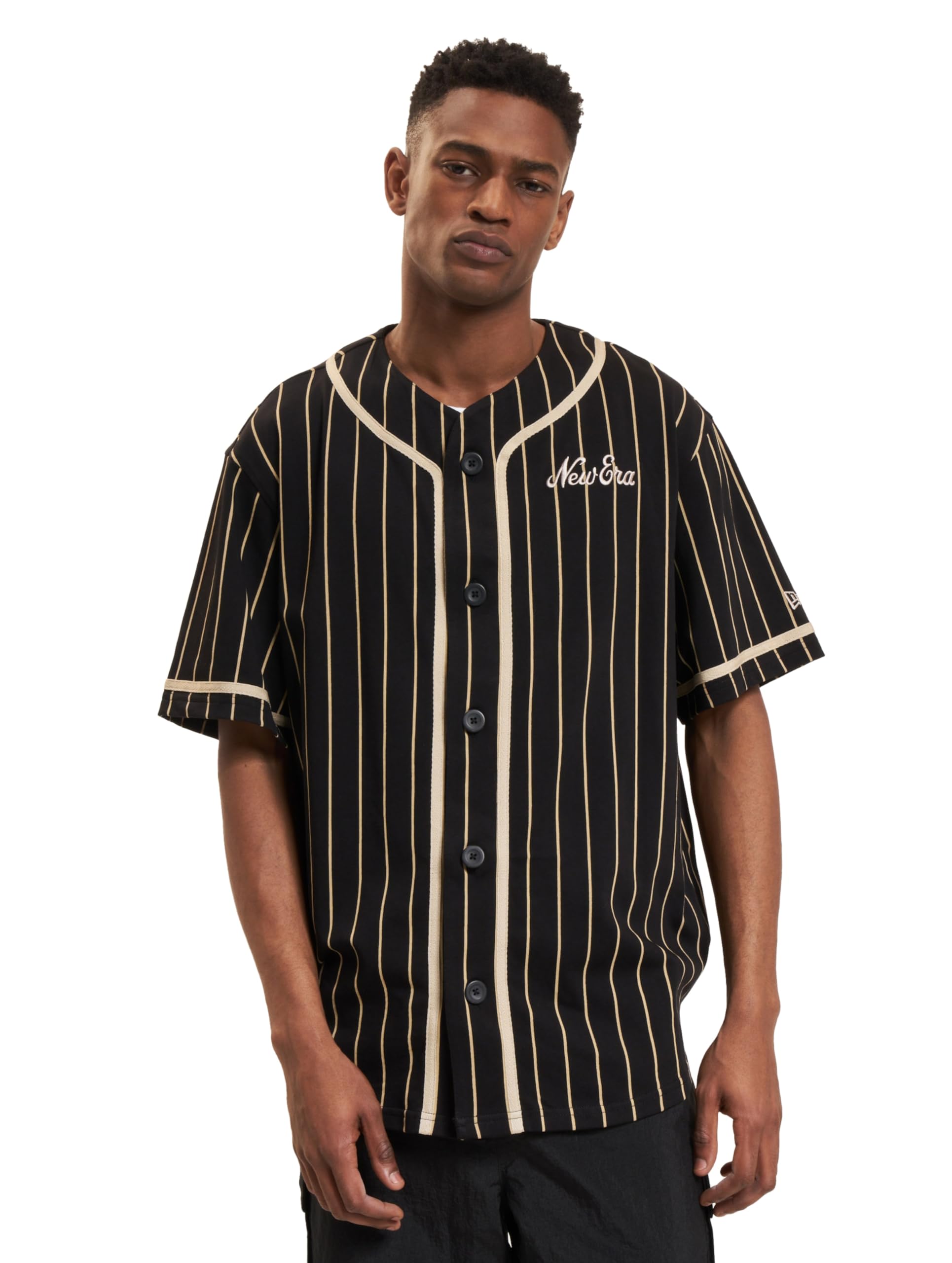 New Era Jersey de baseball à rayures noires et beiges