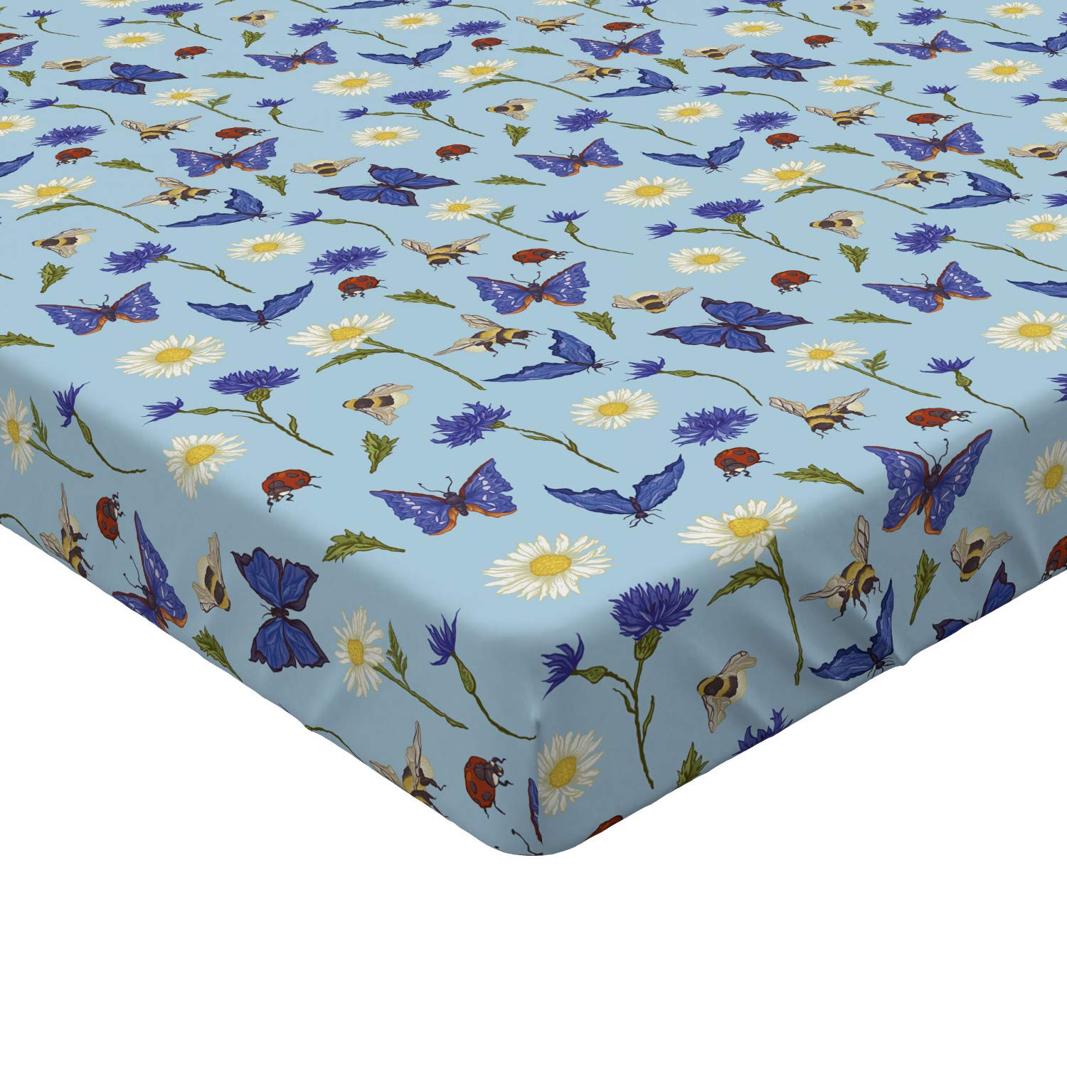 ABAKUHAUS Coccinella Lenzuolo con Angoli, Daisy Blossom Primavera, Comodo e Morbido Tessuto Decorativo da Letto Tasca Elastica a Tutto Tondo, 160 cm x 200 cm, Multicolore