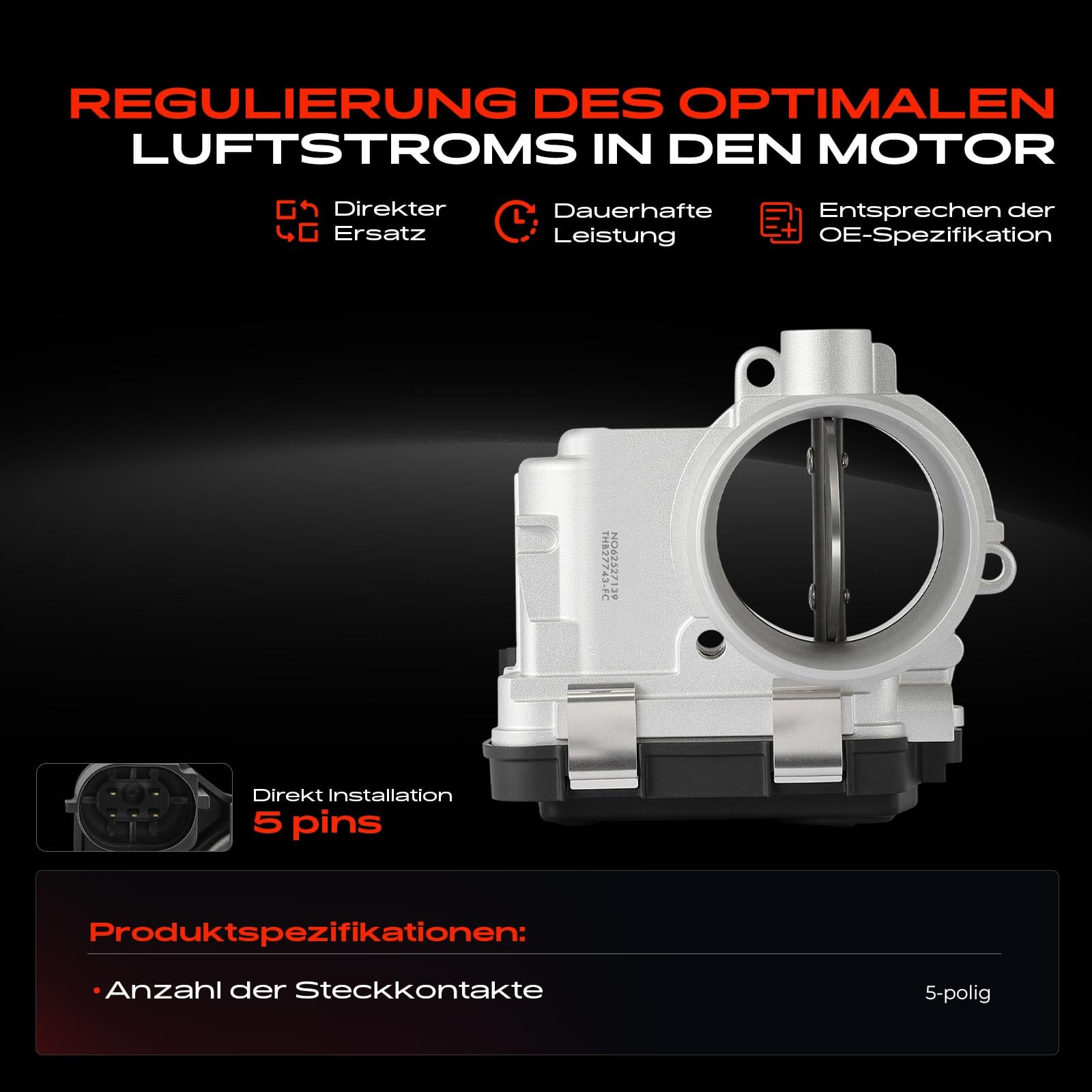 Frankberg Corps de papillon des gaz, moteur diesel, 5 broches, 5801727743 | Compatible avec: Ducato Van 250, Daily VI plateau/châssis, Boîte quotidienne VI, Bus Ducato 250, Ducato plateau/châssis 250