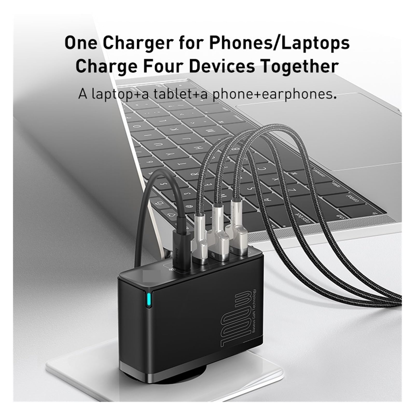 Ładowarka Multi Ports, Szybka ładowarka USB 100 W PD QC 4.0 3.0 Typ C Szybka ładowarka USB C do telefonu do domu, biura i podróży(Nero)