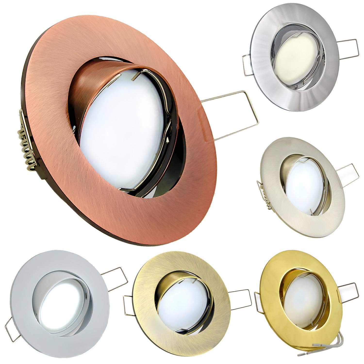 6x Foco empotrable LED cromo redondo 6,5 vatios blanco cálido 230V plano, giratorio y regulable - lámpara empotrable 75-80mm agujero de perforación - instalación - techos de focos -
