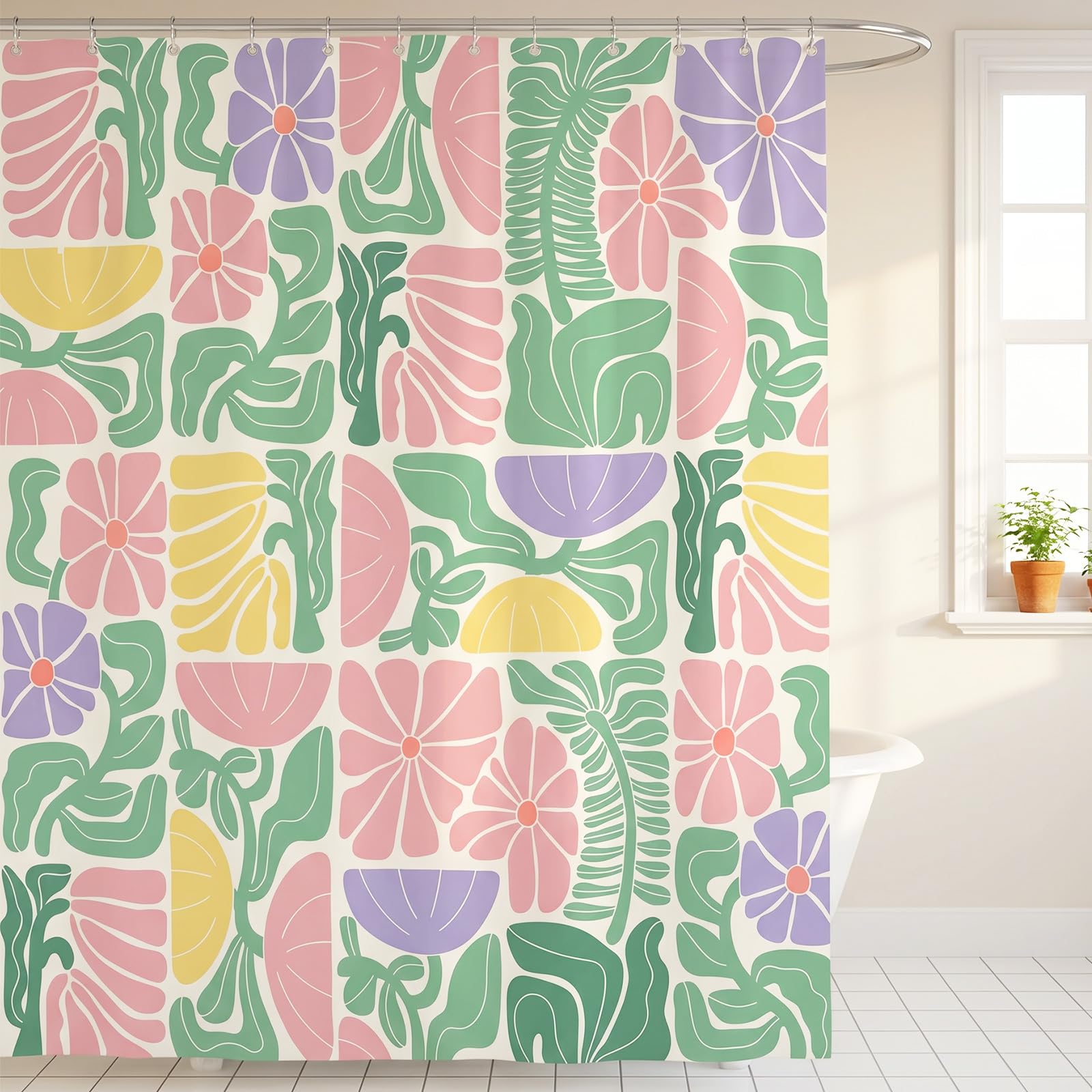 TW1TGOFT Shower Curtain Green - 180x180 cm Polyester Bathroom Curtain Anti-Mould Waterproof Bath Curtain Washable Plant Quick-Drying for Bathroom Wet Room Tub (4 Color)