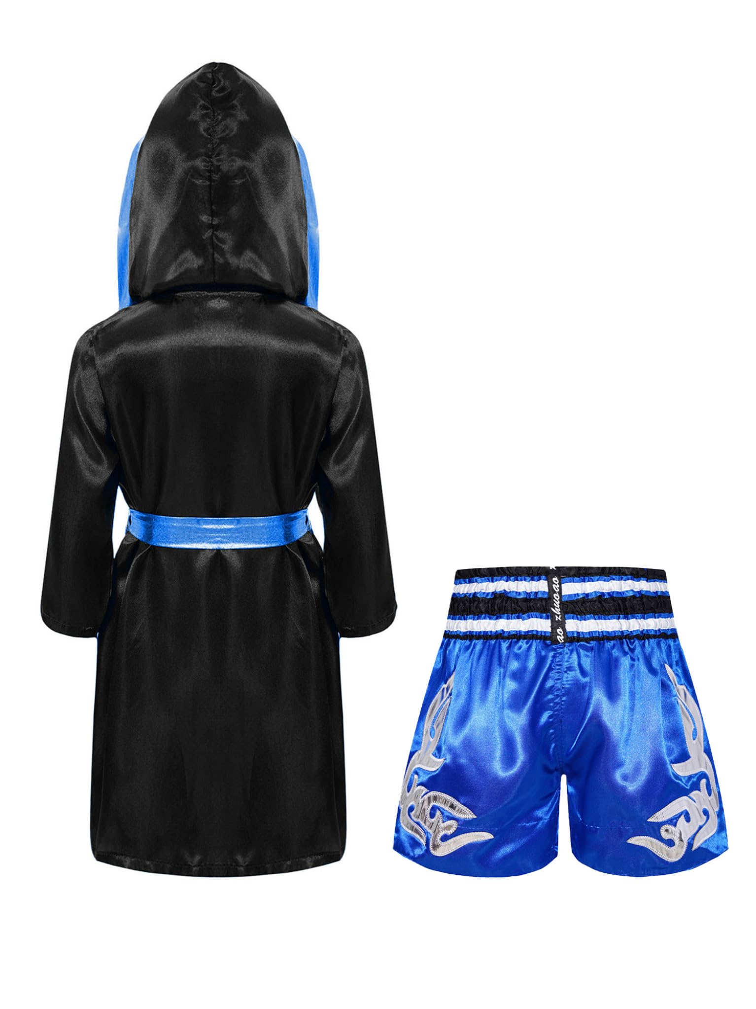 TTAO Dziecięcy płaszcz z kapturem, kickboxing, spodenki sportowe, pasek, długi rękaw, płaszcz bokserski, satynowy płaszcz, peleryna, peleryna, trening, strój