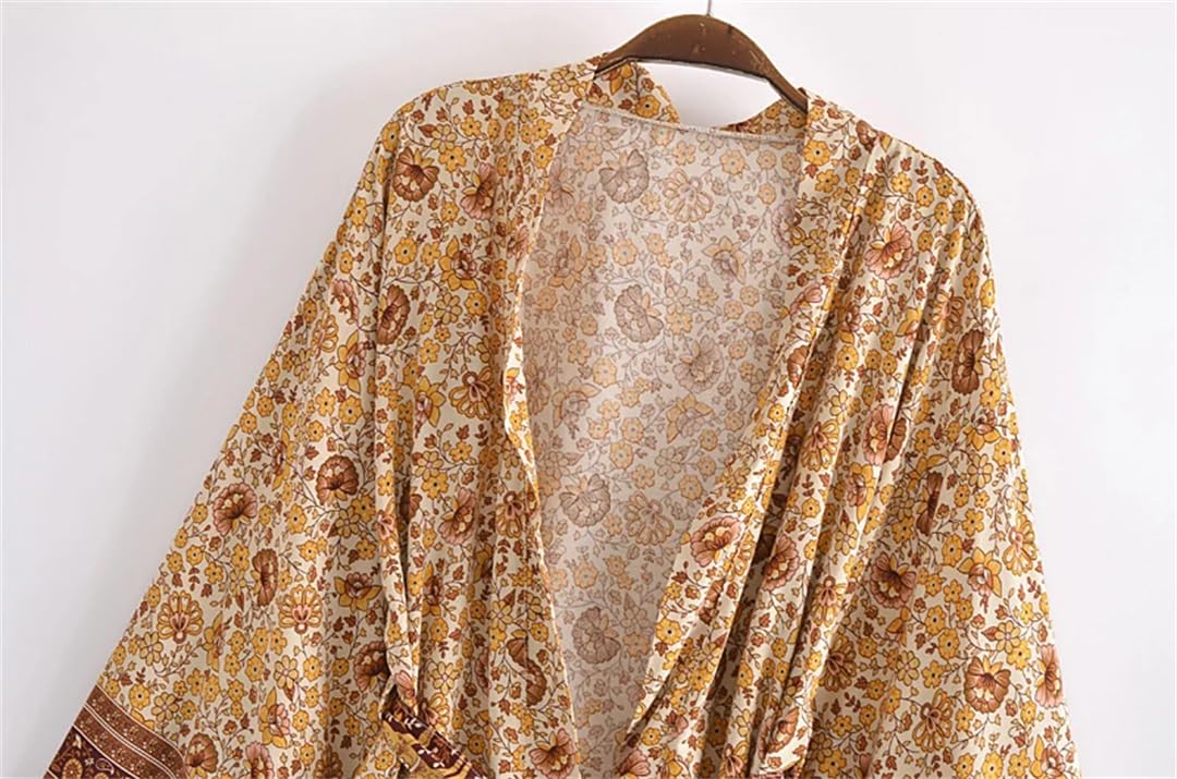 Disimlarl Kimono da spiaggia con stampa a pipistrello, da donna, con scollo a V, in rayon e cotone