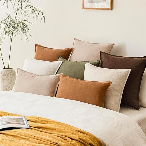 Miniatura 7 de Foindtower - Paquete de 2 fundas de cojín decorativas de lino unicolor, fundas de almohada de acento suave, estilo bohemio, rústico y neutral, para