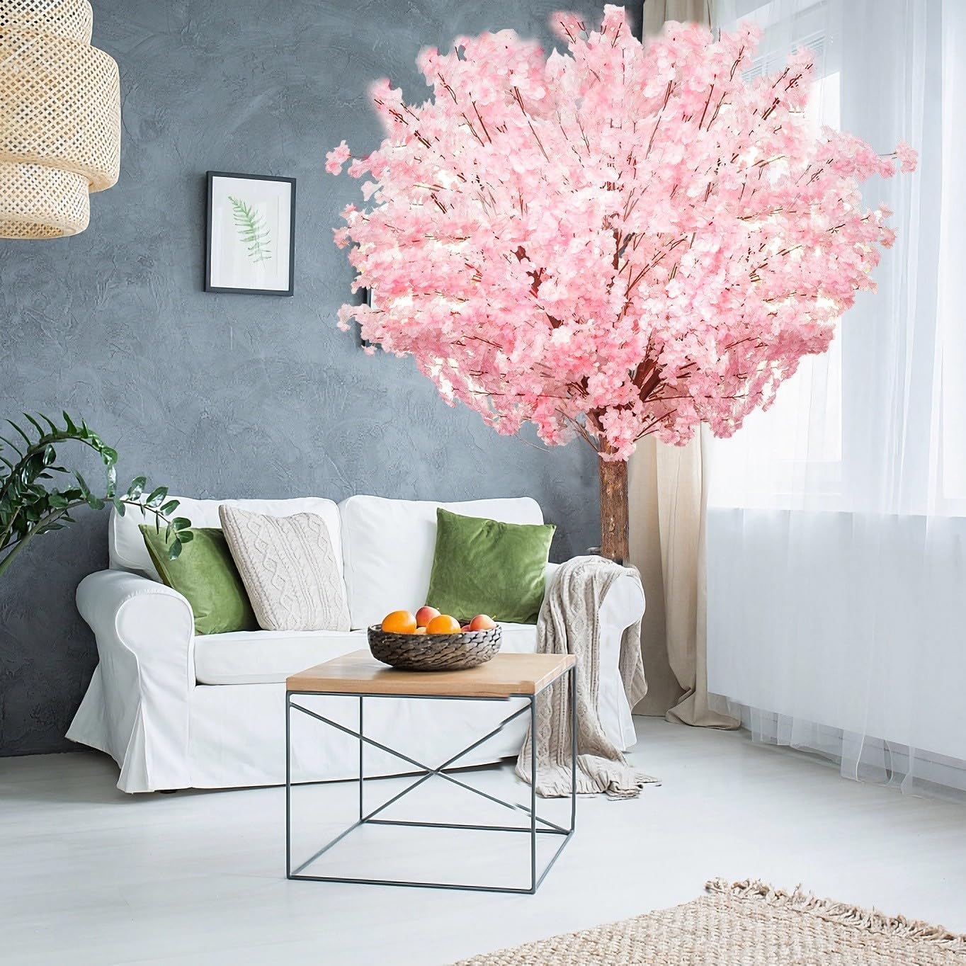 Cerisier artificiel en fleurs - Fait à la main - 1,5 m de haut - Tronc en bois naturel, fleurs réalistes - Maison, bureau, fête, mariage (rose)
