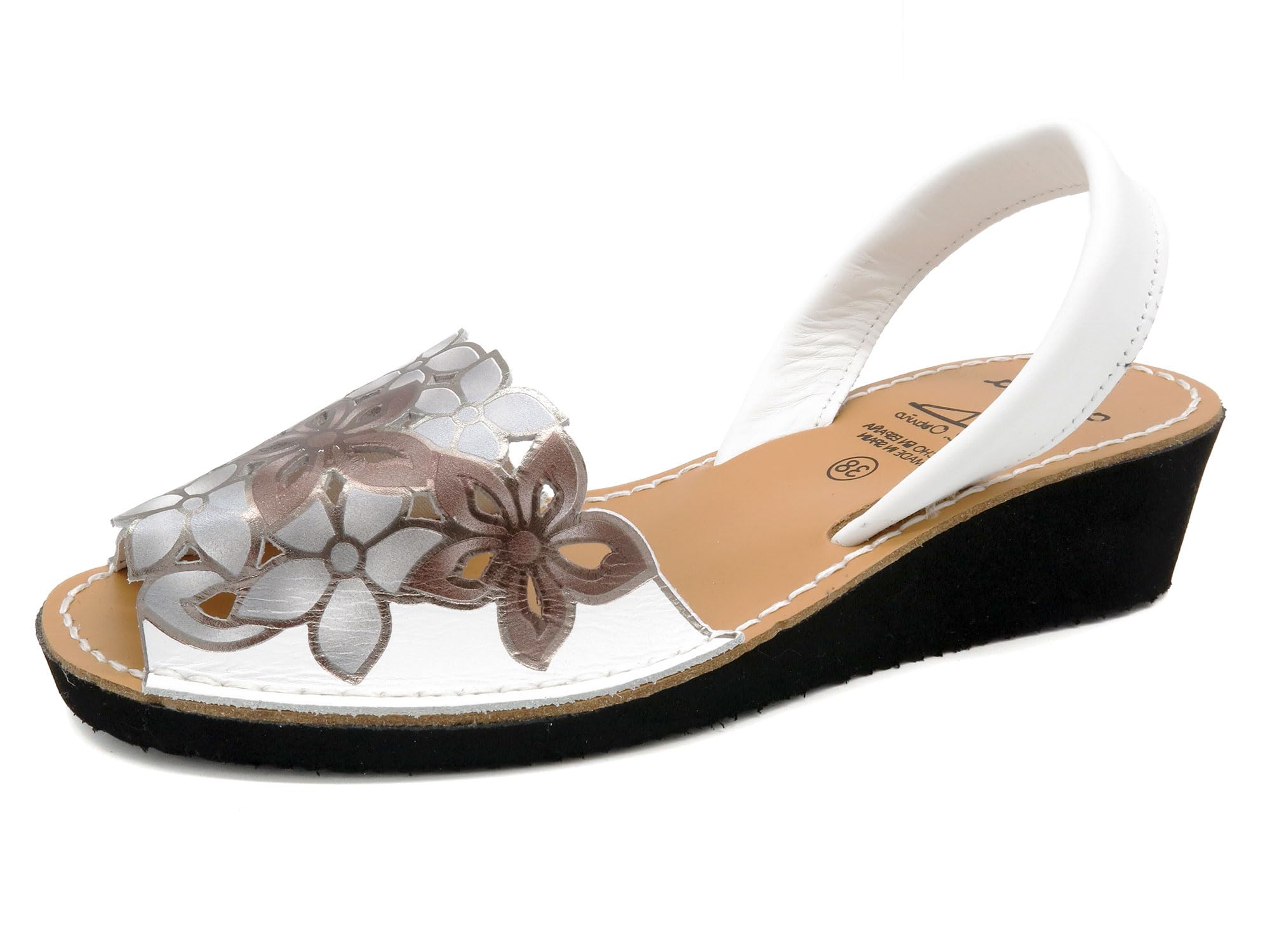 Avarca Mujer Sandalias Cuero Menorquina Tacón Cuña Verano Flores