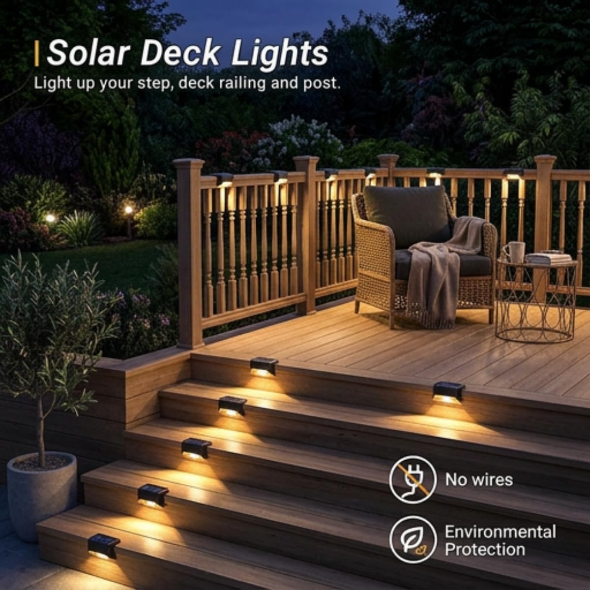 4 Pezzi Luce Solare led Esterno da Giardino, Lampada Solare da Esterno, IP55 Impermeabile Faretti, Applique da Parete, Segnapasso per Scale, Patio, Terrazzo, Vialetto (Bianco Caldo)