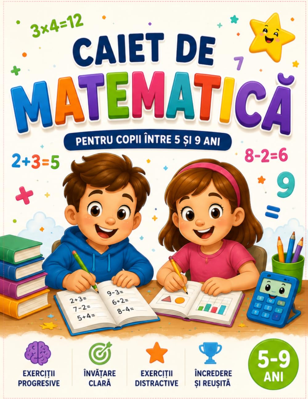 Caiet de Matematică pentru Copii între 5 și 9 Ani: Activități matematice, logică și exerciții captivante pentru copii.