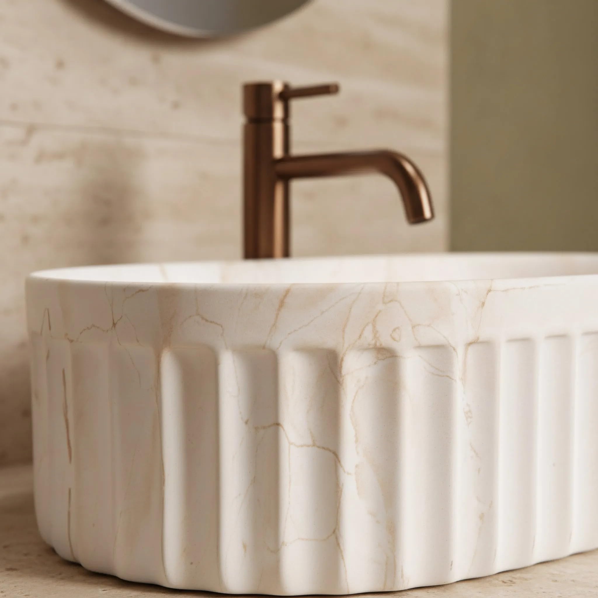 Rea - Lavabo sobre encimera Georgia - Cerámica Sanitaria - Beige - 55,5x35x14,5 cm