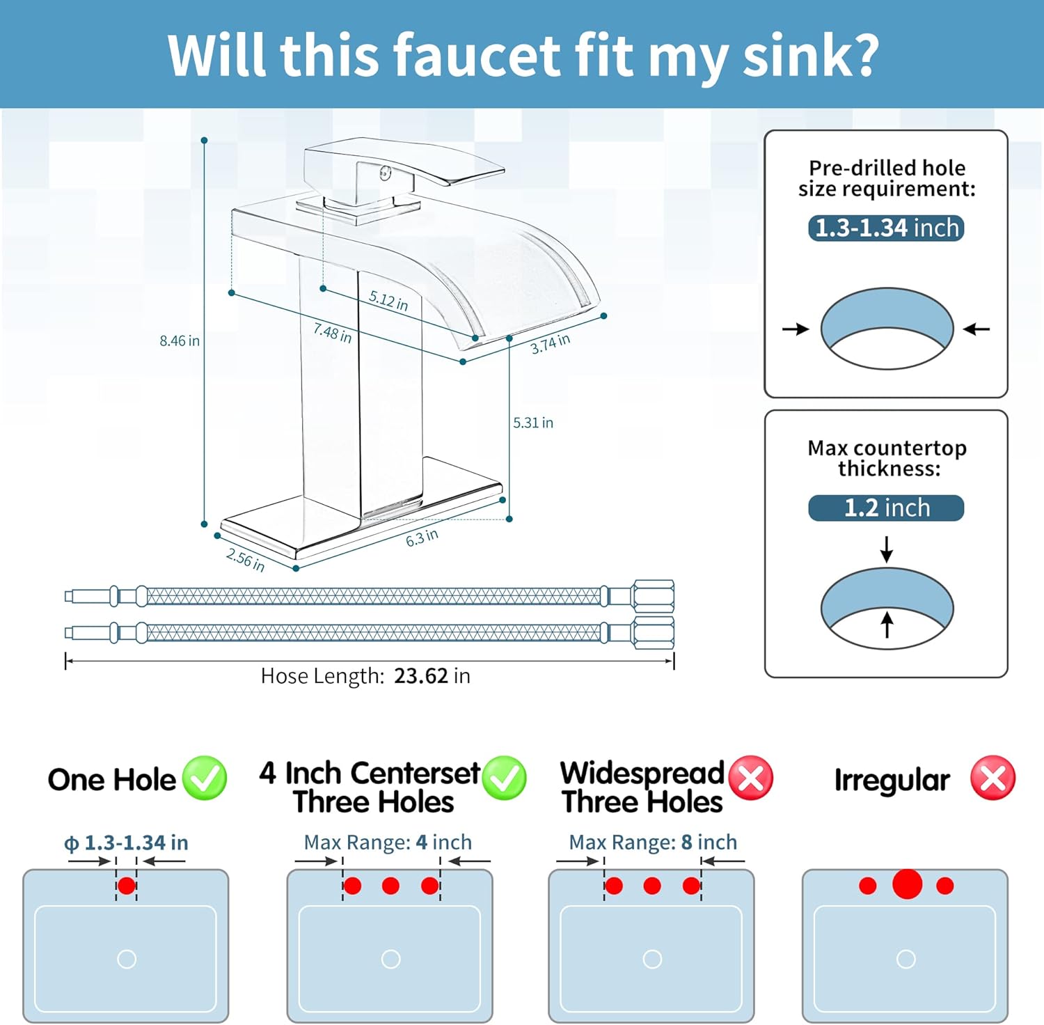 LED Black Waterfall Bathroom Faucet, Bathroom Sink Faucet , 1 Hole, 4 Inch Centerset - Image 5