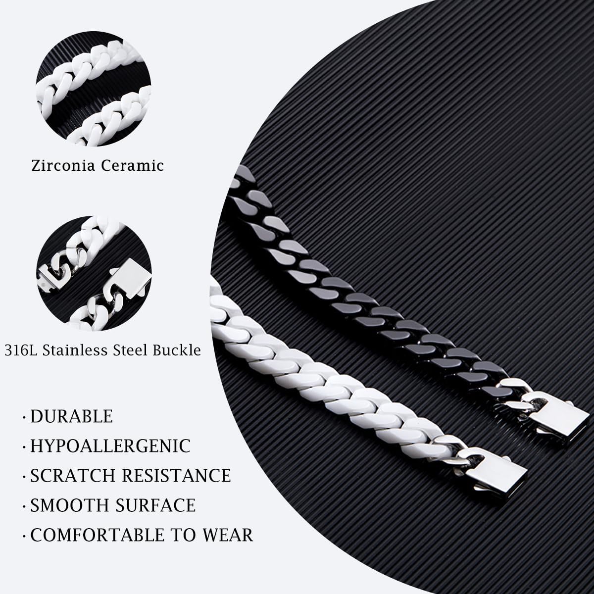 Cuban Link Bracelet for Men,12mm Ceramic Cuban Bracelet,White Bracelet for Men,Jewelry Gifts for Him - Image 2