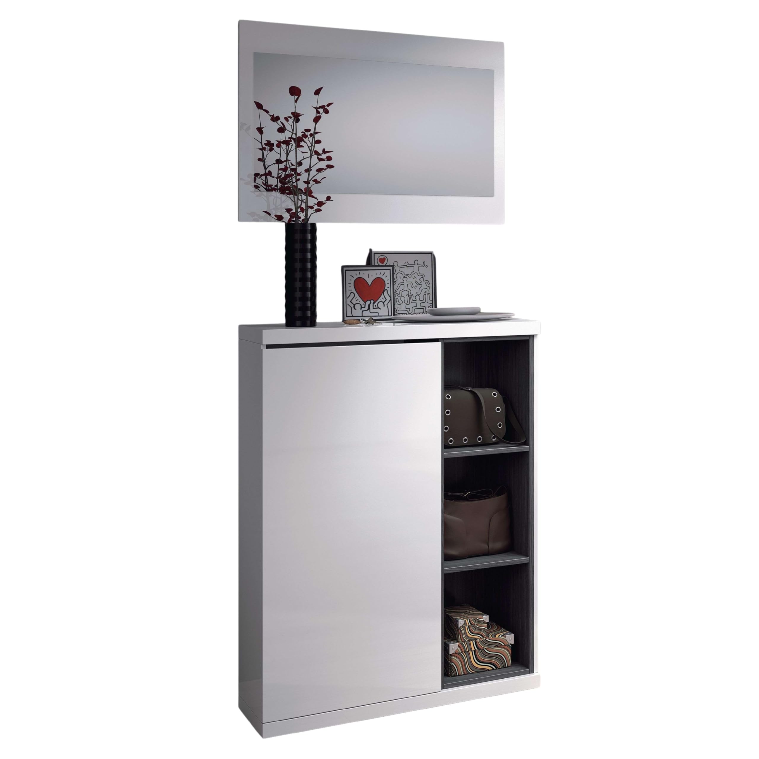 Miroytengo Mueble Zapatero Recibidor con Espejo Armario Entrada Hogar Color Blanco Brillo 79 cm
