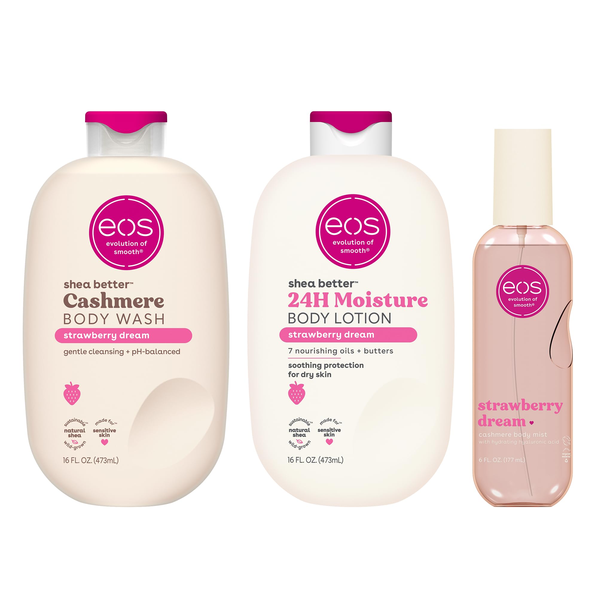 eos Essentials Bundle Body Wash Mist Lotion Strawberry Dream | Hydrating Skin Care Set - main product image