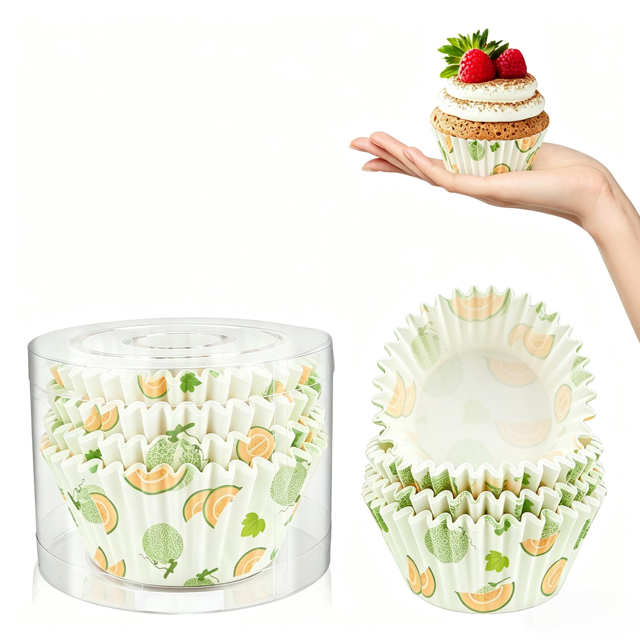 Kiopdse Hami Melon Cupcake Cases,100 pcs Muffin Cases,Cupcake Wrappers,Paper Cupcake Liners,Paper Muffin Cupcake Liners,Muffin Baking Cups,Paper Baking Cups,Cupcake Papers,Standard Size 2x1.25inch
