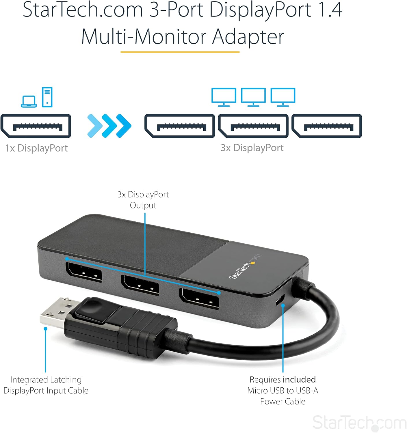 Best StarTech.com 3-Port Multi Monitor Adapter - DisplayPort 1.4 to 3x 4K DisplayPort Video Splitter - Dual or Triple 4K - DisplayPort MST Hub for Multiple Monitors - For Windows PCs Only (MST14DP123DP)