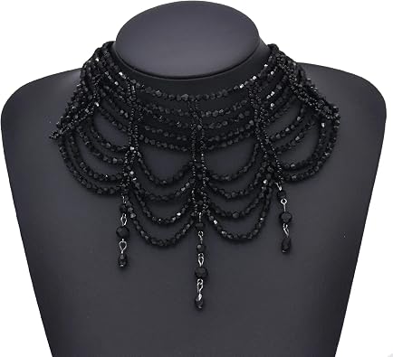 White/Black Gothic Baroque Style Women's Choker Necklace Statement Crystal Tassel Beads Alloy Classic Necklace Jewelry Party Gift for Women