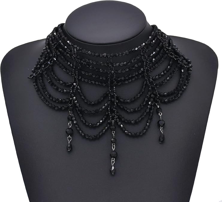 White/Black Gothic Baroque Style Women's Choker Necklace Statement Crystal Tassel Beads Alloy Classic Necklace Jewelry Party Gift for Women