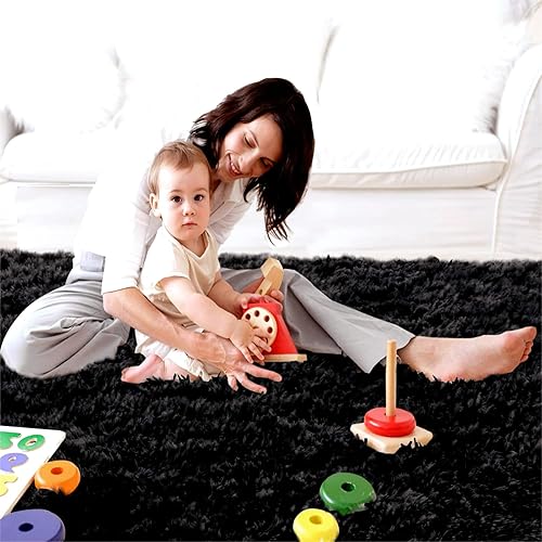 Miniatura 7 de CAIYUECS Alfombra de felpa ultra suave para interiores, para dormitorio, sala de estar, antideslizante, moderna, alfombra de piel sintética para