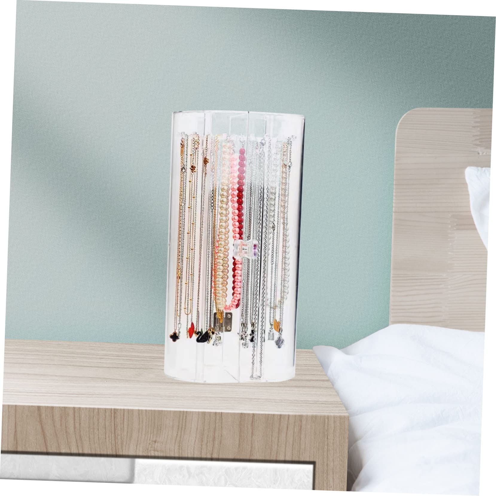 OUNONA Schmuckhalter aus Acryl Transparenter Ohrringhalter zum Aufhängen Schmuckregal für Halsketten und Anhänger Aufbewahrungshalter mit Drehbarem Haken Armbandorganizer