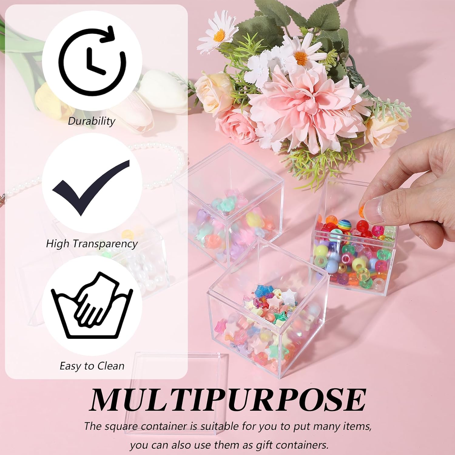40 Pcs Acrylic Box with Lid Clear Small Acrylic Box Plastic Square Cube with Lid Mini Containers Display 2.2 x 2.2 x 2.2 Inch for Candy Tiny Jewelry Toys Gifts