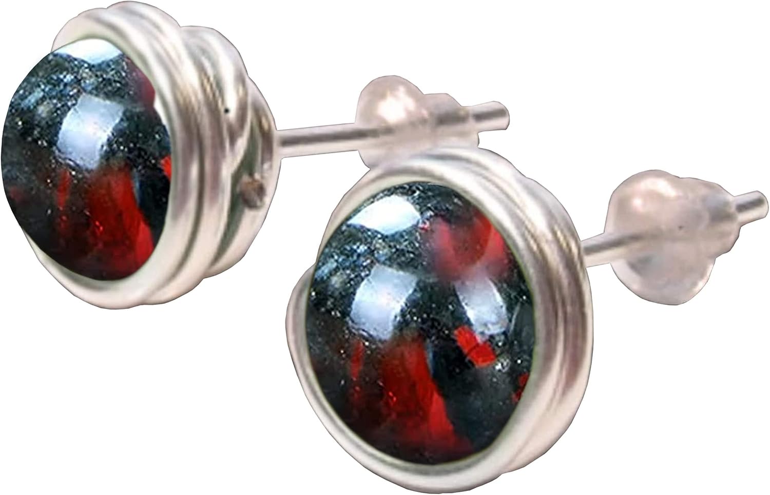 African Bloodstone 6mm Post Earrings in Black Iron, Titanium, Steel, Sterling Silver,14K Rose Gold or 14k Gold Wire (Handmade), Birthstone Jewelry, Real Gemstone bead, March Birthstone