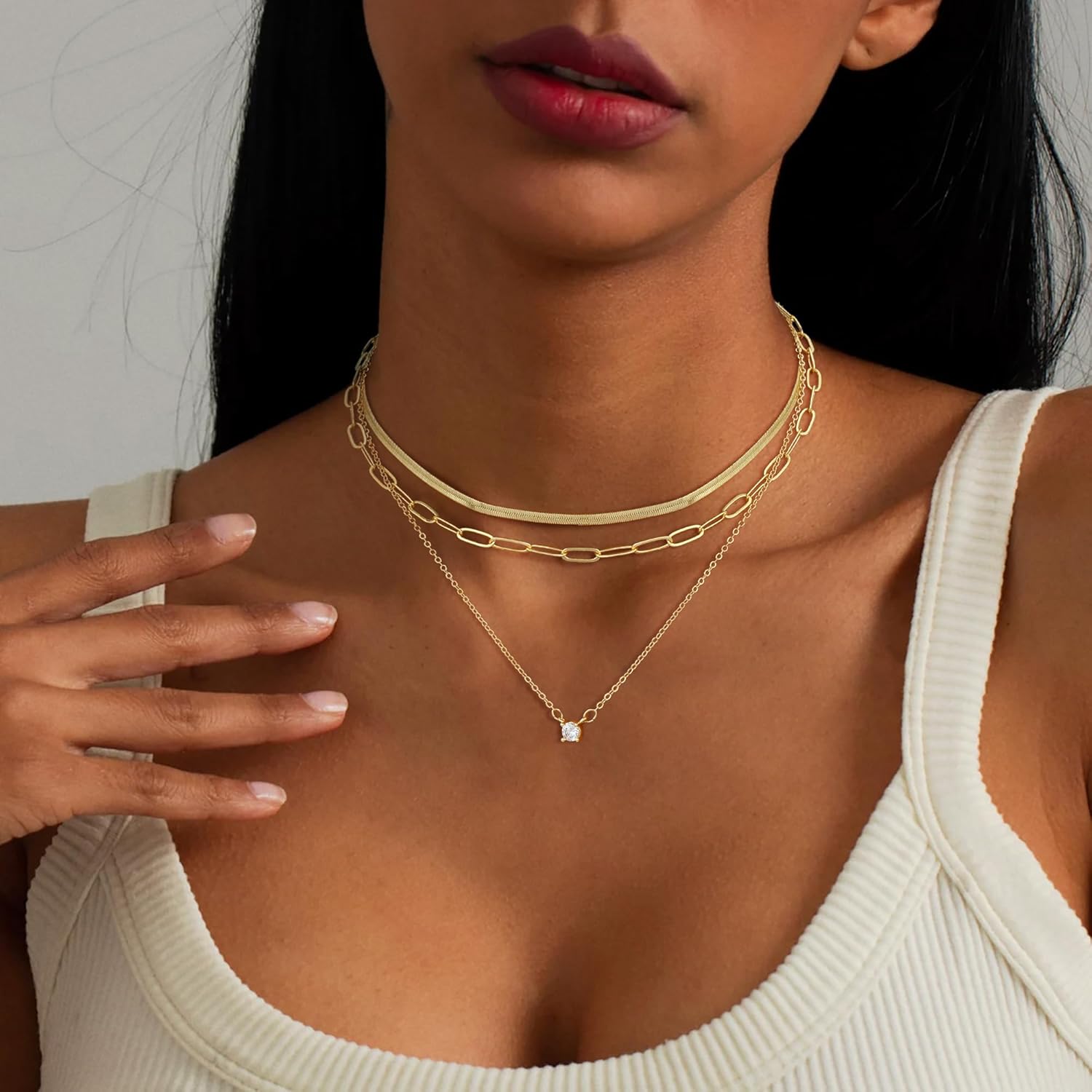 Gold Layered Necklaces for Women Necklace Stack 14 Gold Plated Hypoallergenic Non Tarnish Waterproof Lightweight Dainty Pendant Jewelry Set Trendy Gift Accessories for Women gold1 image 2 of 9 B0FJ1RG1LY