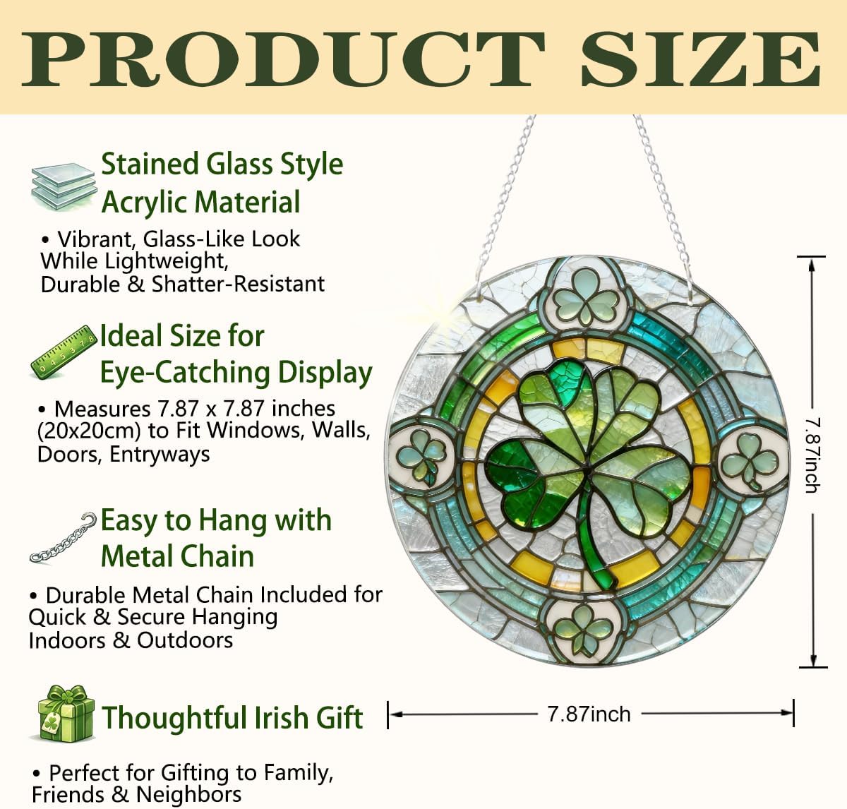 St Patrick’s Day Shamrock Window Decor, Stained Glass Style Irish Clover Hanging Ornament, Festive Irish Holiday Decoration Gift, St Patrick’s Day Gifts for Women Men - Image 2