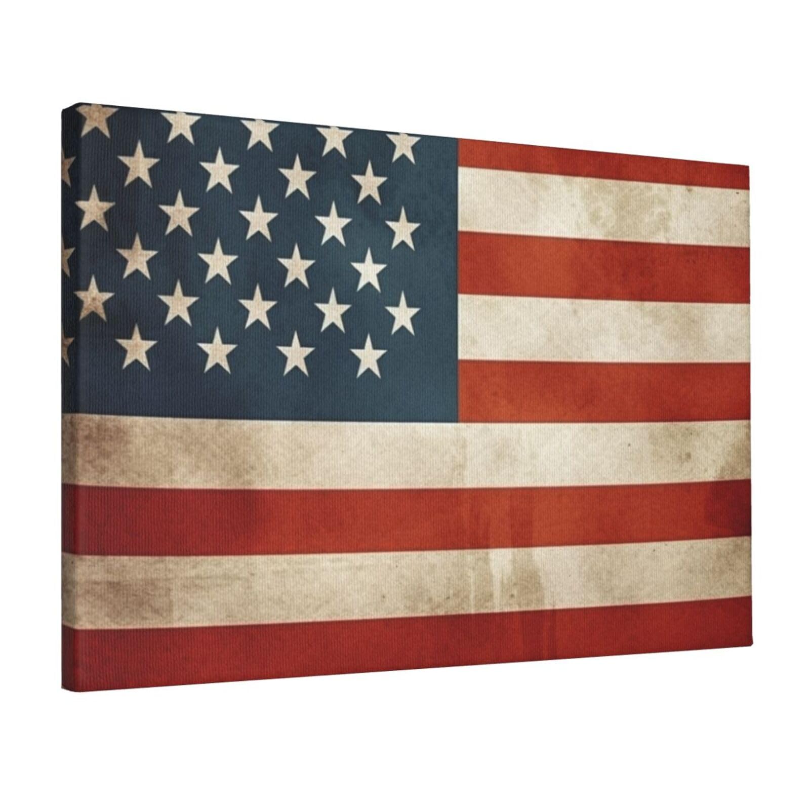 Fodpand Vintage American Usa Flag Unframed Canvas Wall Art,Modern Posters Print Wall Decor Canvas Oil Painting For Bedroom Living Room Bathroom Wall Hanging Artwork Ready To Hang 12"X18"