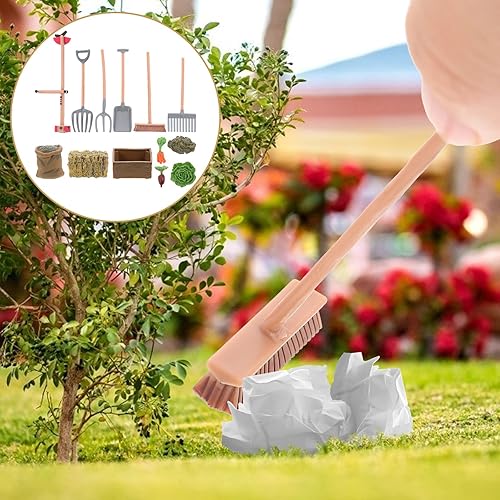 Miniatura 7 de LUOZZY 13 unids miniatura jardín herramientas juguete accesorios miniatura granja herramientas escritorio arena mesa decoración