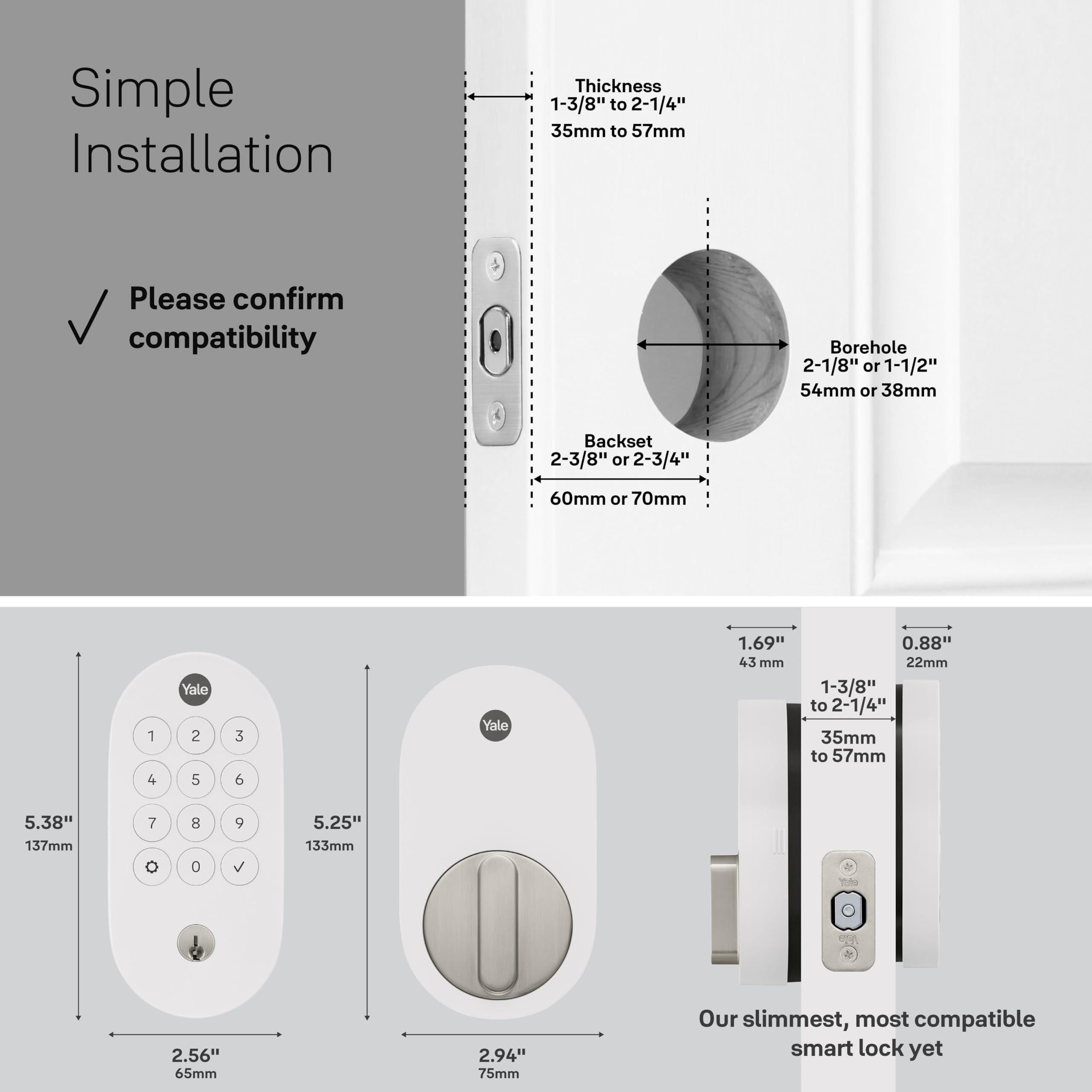 Yale Matte Black Keyed Deadbolt Smart Lock with Google Matter, YRD510-MT1-BLK
