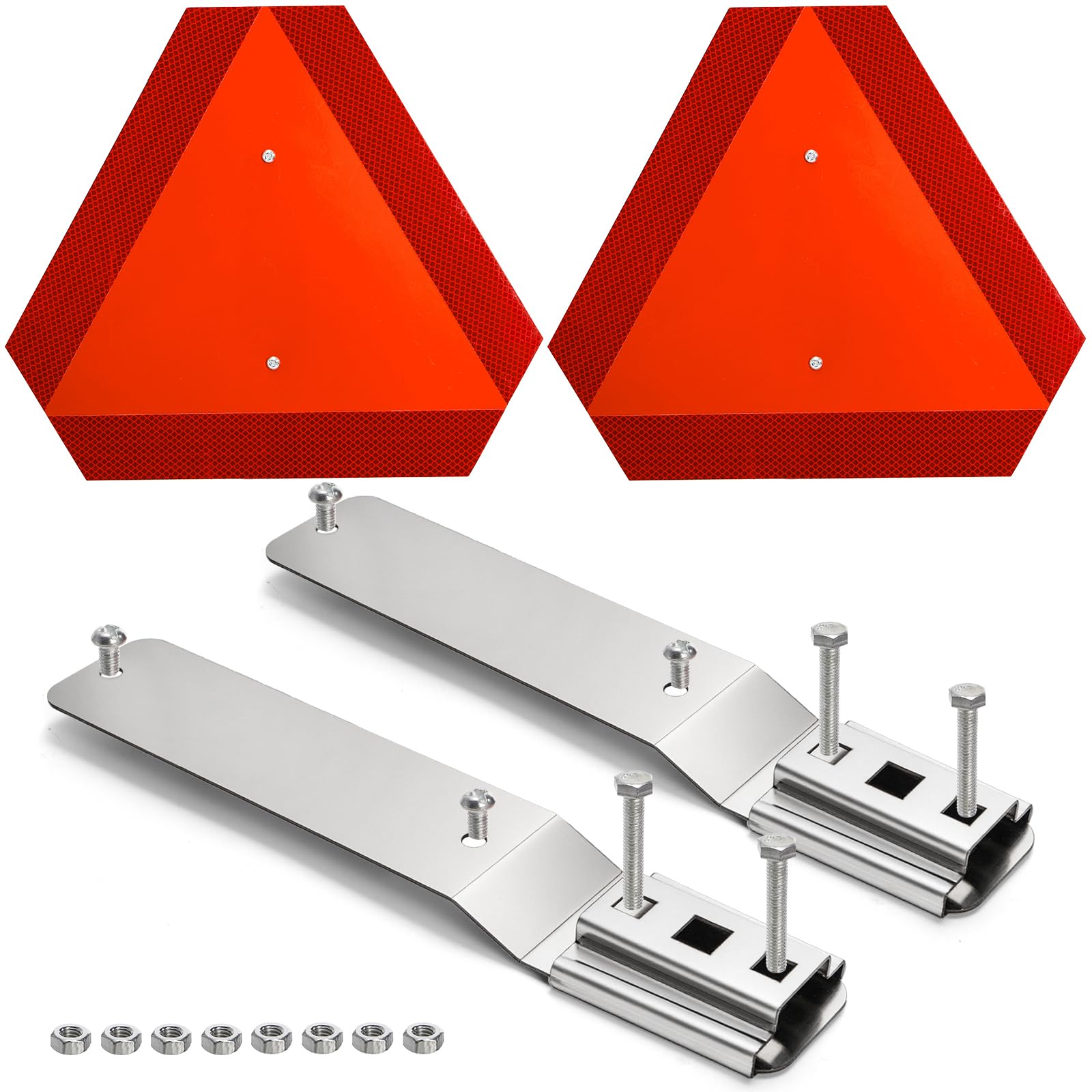 Nicunom 2 Set Slow Moving Vehicle Sign with Mounting Bracket, 14"X16" Slow Moving Vehicle Triangle Sign 80-Mil SMV Safety Signs for Golf Cart Tractor UTV, Diamond Grade Reflective Up to 7 Years Outdoor